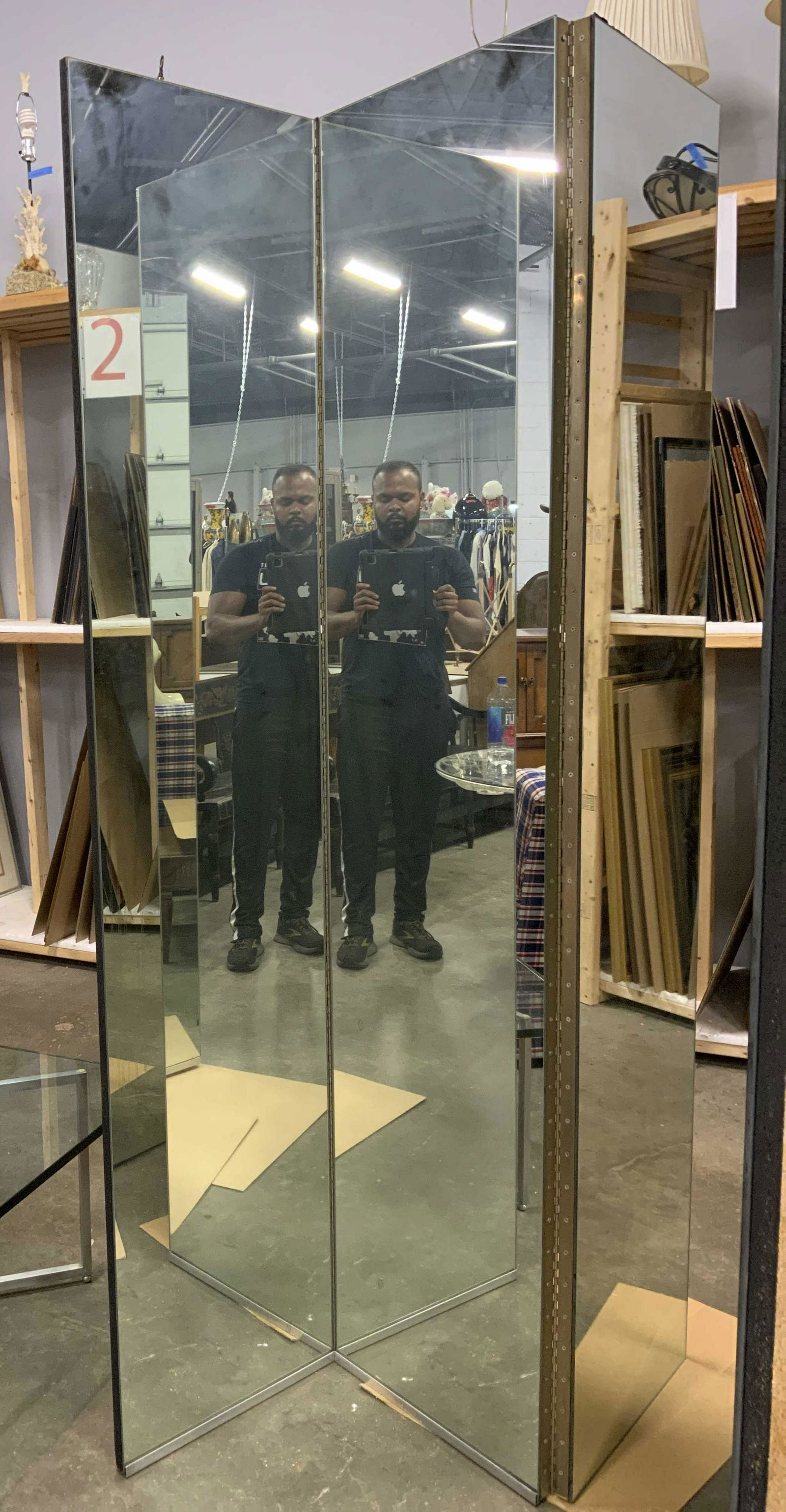 Standing Tri Fold Mirrored Room Divider (1 of 7)