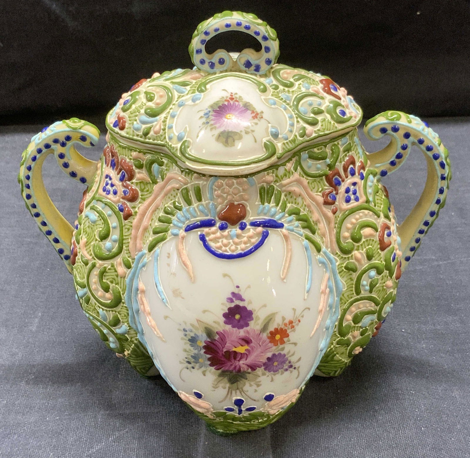 Hand Painted Relieved Porcelain Vessel With Lid (1 of 8)