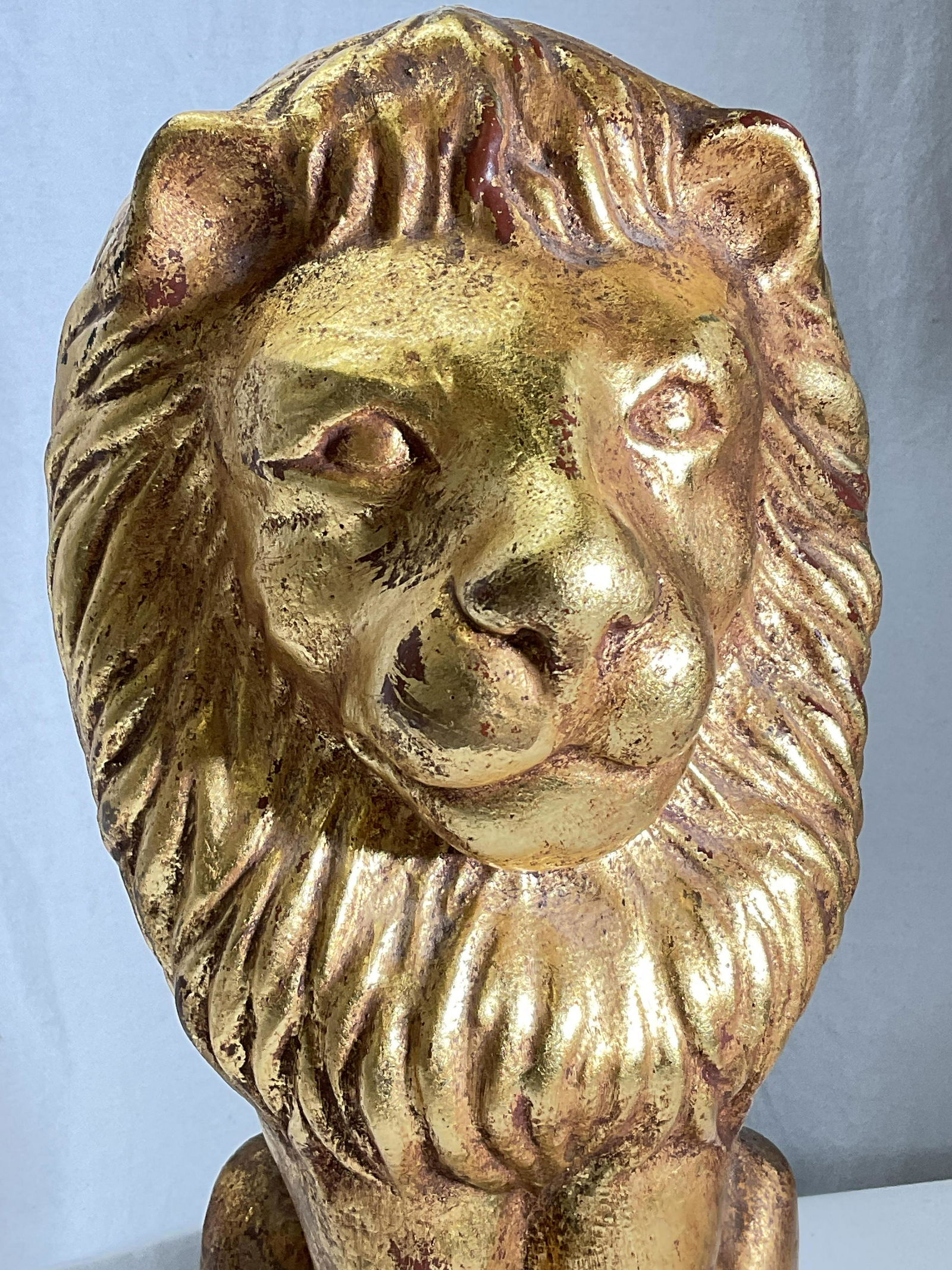 Gilded Cast Stone Lion Statue XL 19inH (1 of 9)