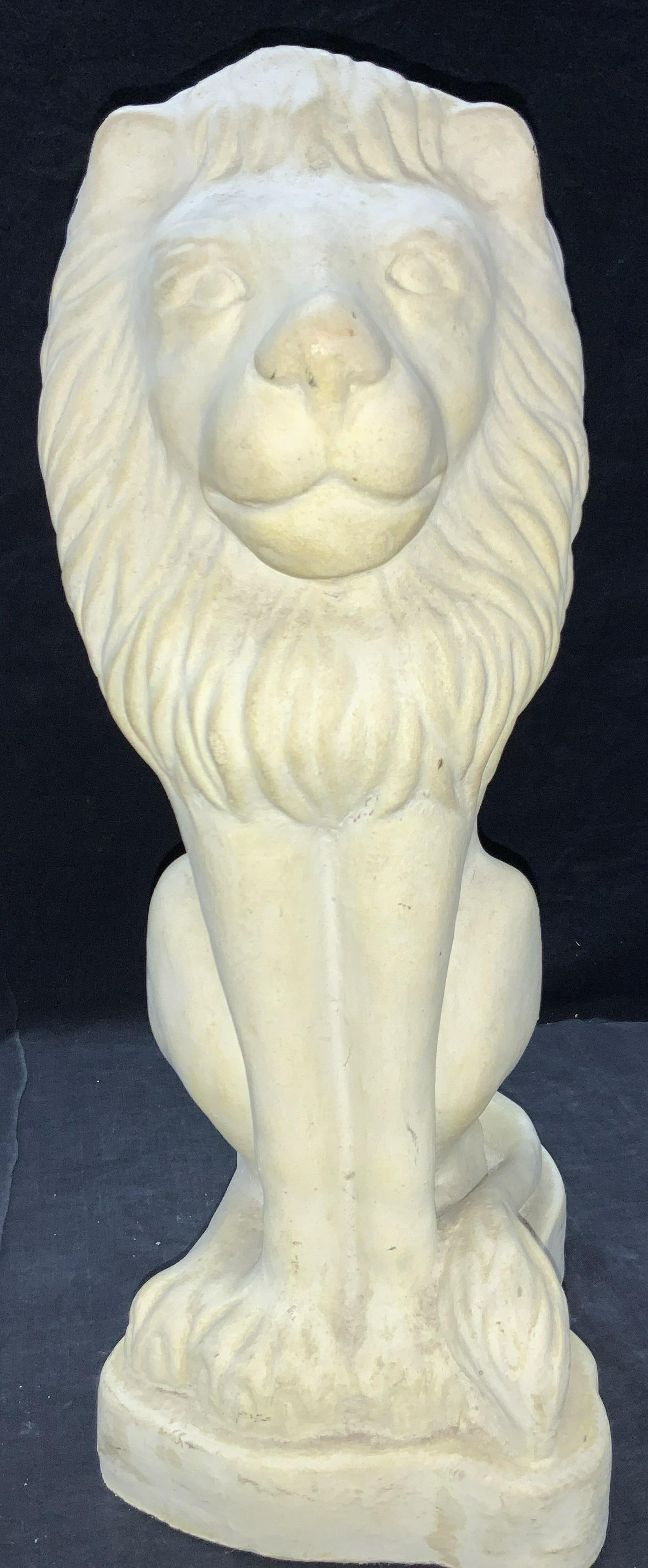 Cast Stone White Sitting Lion Sculpture (1 of 7)