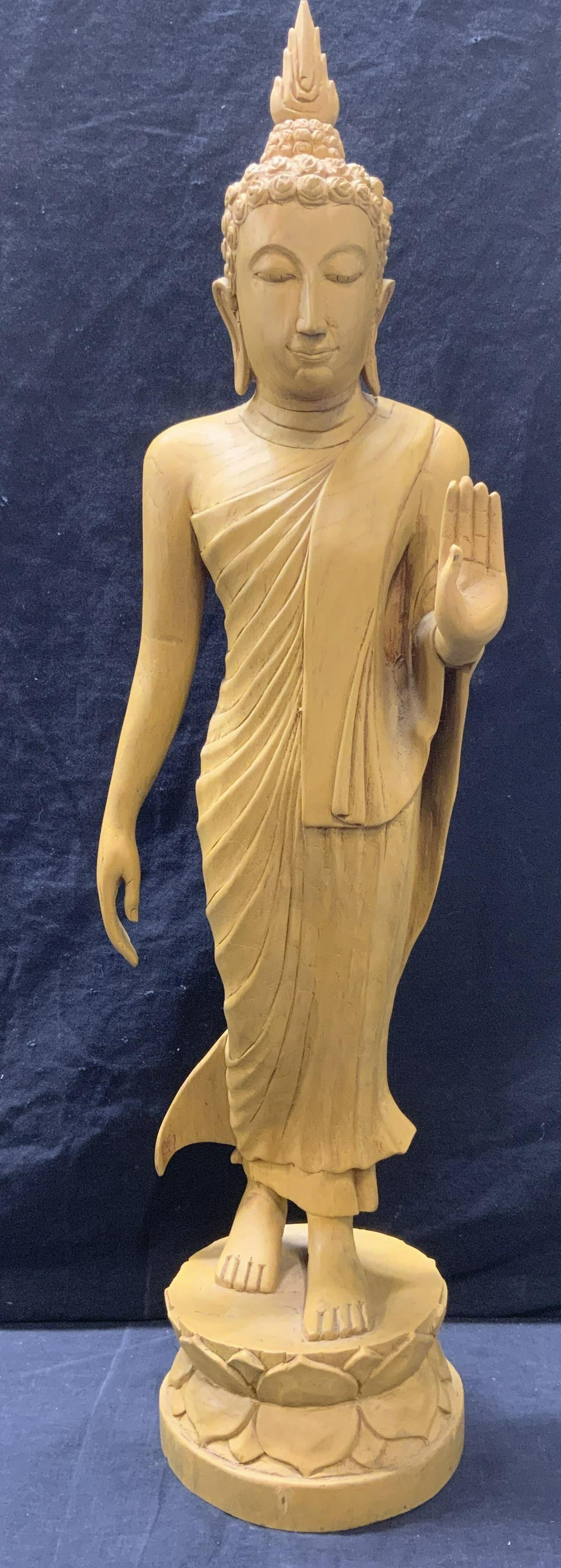 Carved Wood Bodhisattva Deity XL 25 in H: Carved Wood Bodhisattva Deity, measures approx 25 in. tall. Property of Manhattan NY Estate. 1 of 2 available in this auction. Carved wood bodhisattva deity, Buddhist deity, Hindu deity, bodhisattva, 