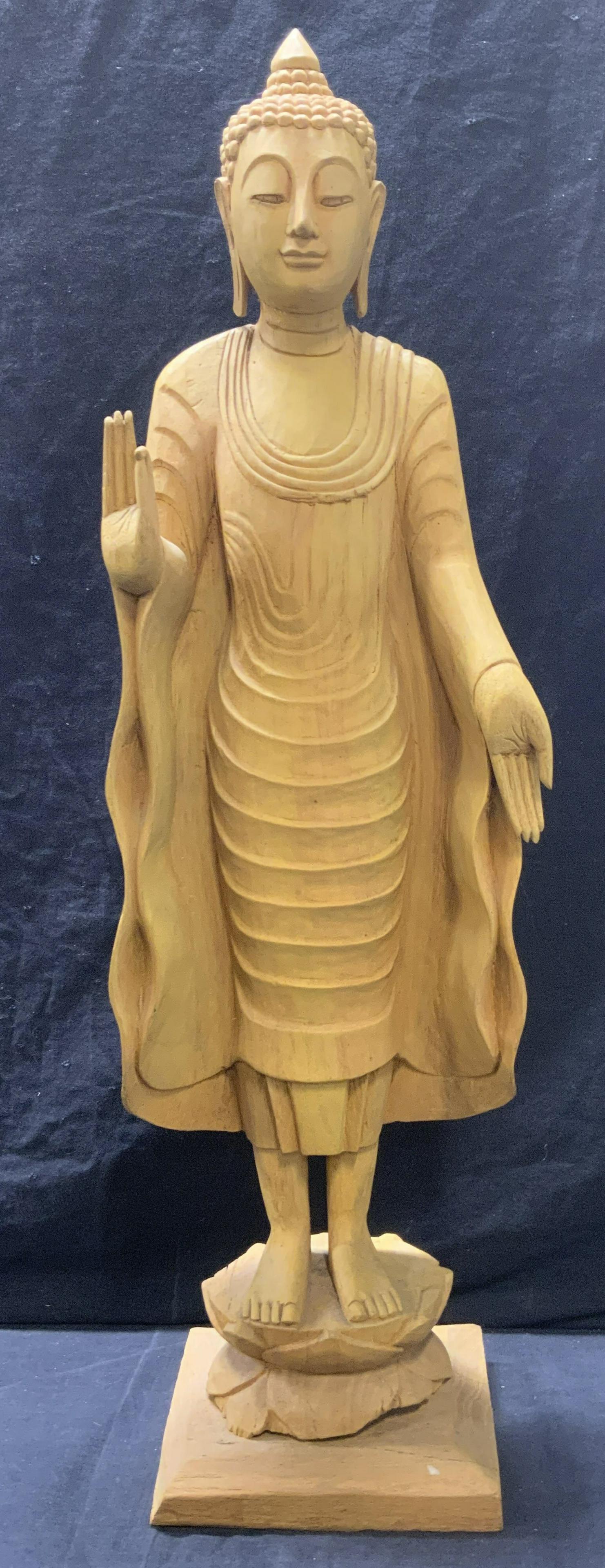 Wood Carved Bodhisattva Deity XL 26inH: Wood Carved Bodhisattva Deity, measures approx 26 in. tall. Property of Manhattan NY Estate. wood carved bodhisattva deity, Buddhist deity, Hindu deity, bodhisattva, wood carved sculpture, sculptural 