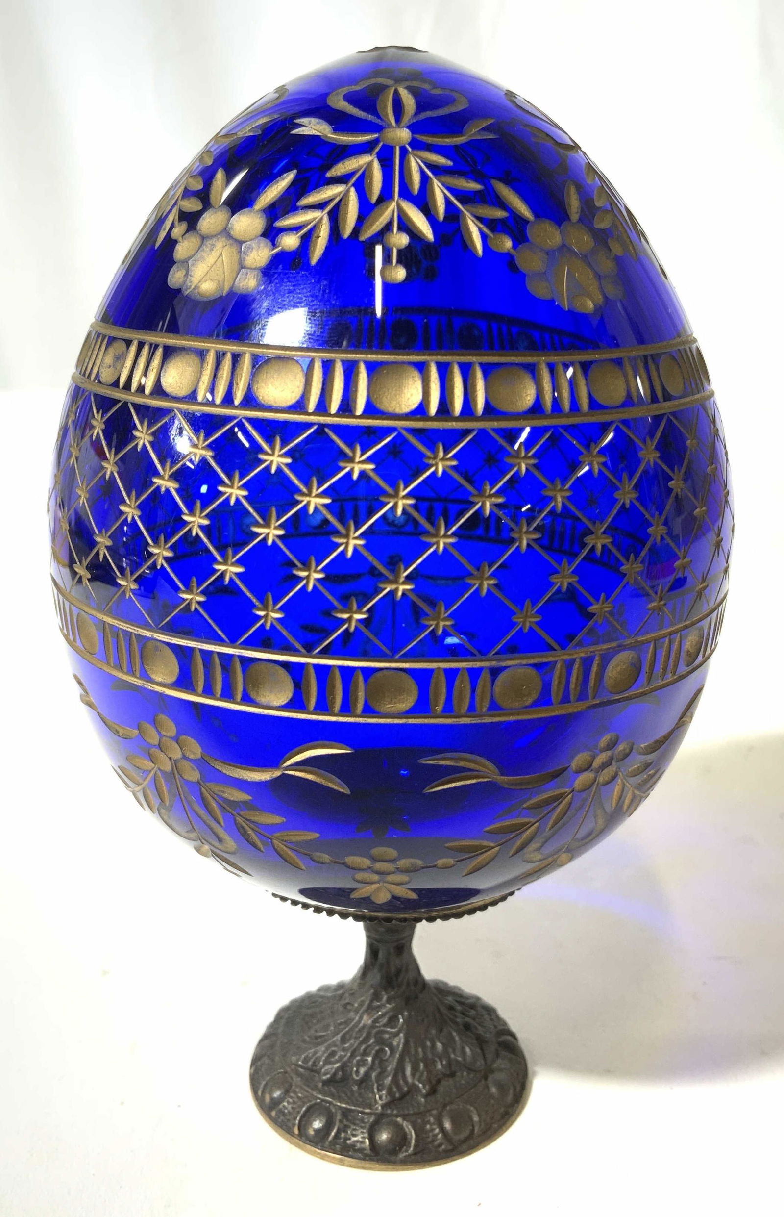 Cobalt Blue & Gilt Crystal Faberge Style Egg (1 of 10)