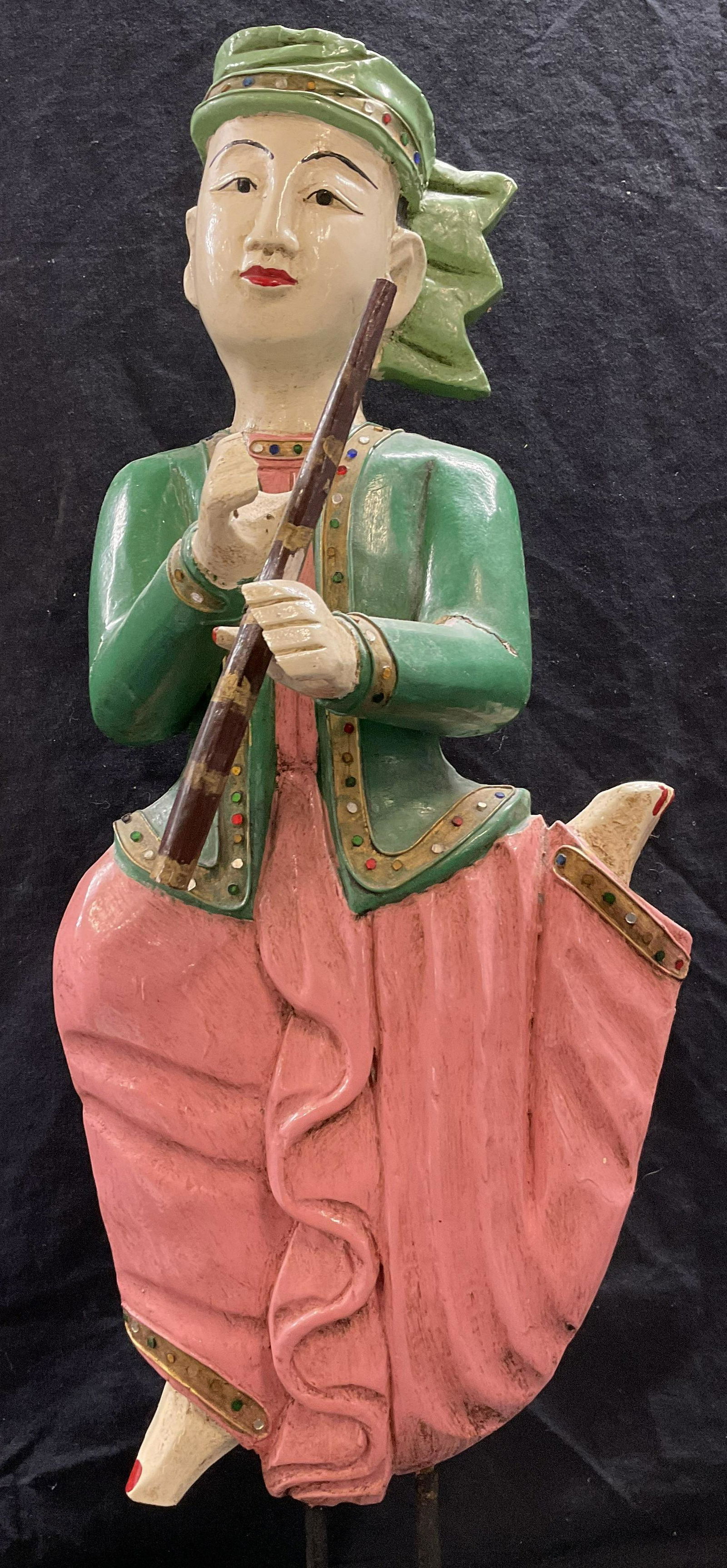 Thai Wooden Dancer Sculpture XL 29inH (1 of 10)