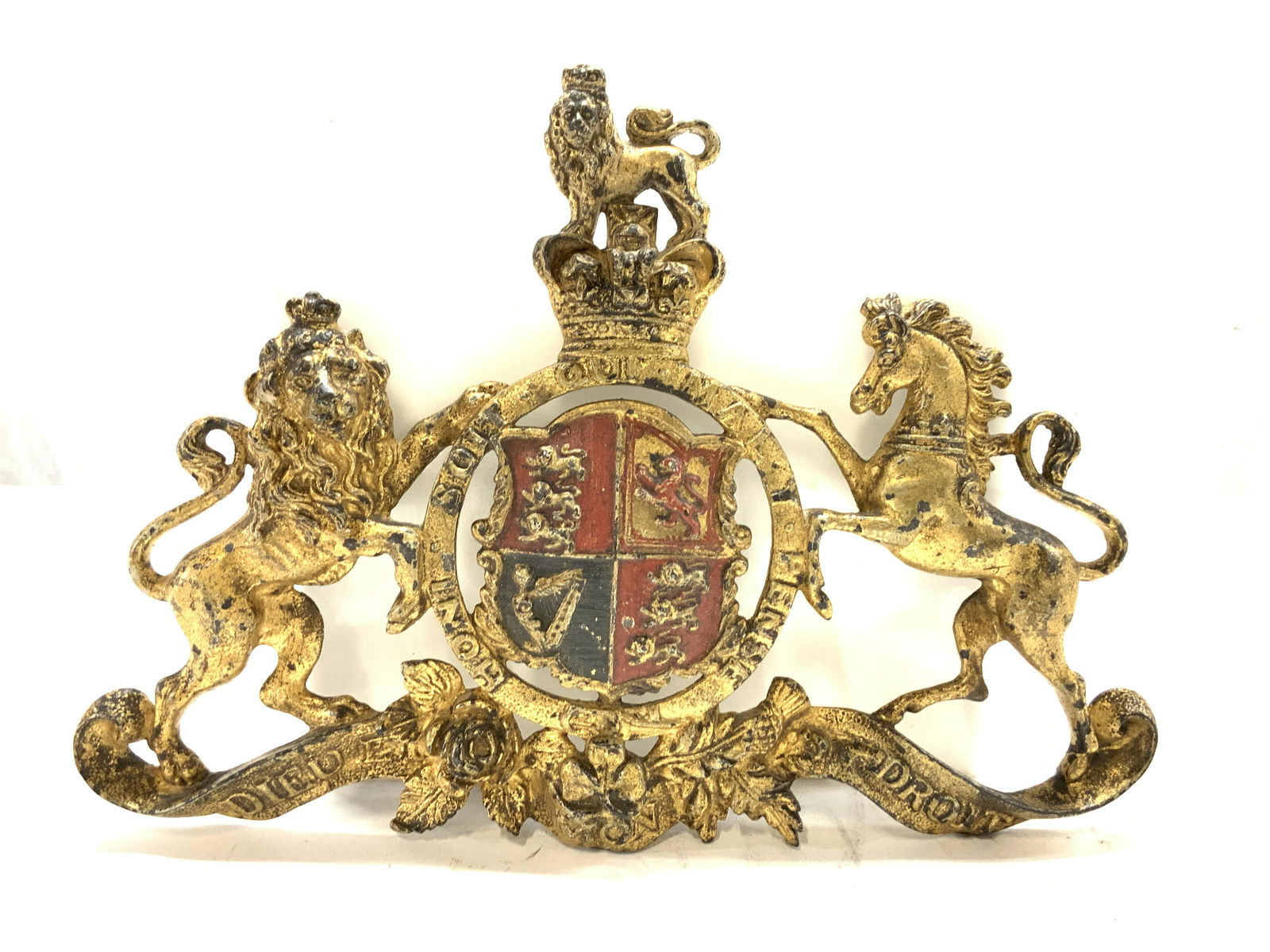 Gilt Iron French Emblem Crest with Lion & Horse (1 of 7)