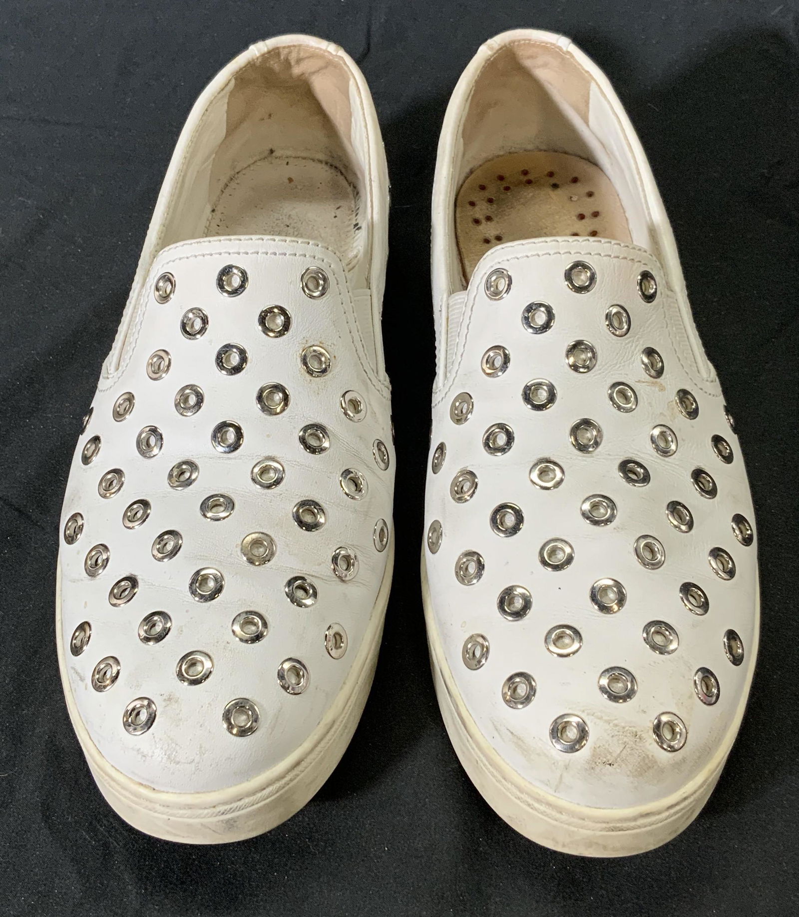 PRADA White Leather Eyelet Slip On Shoes (1 of 5)