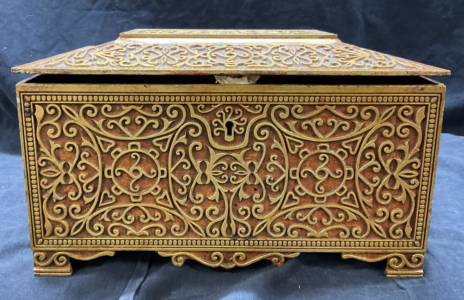 Large Gold Toned Metal Lidded Box (1 of 8)
