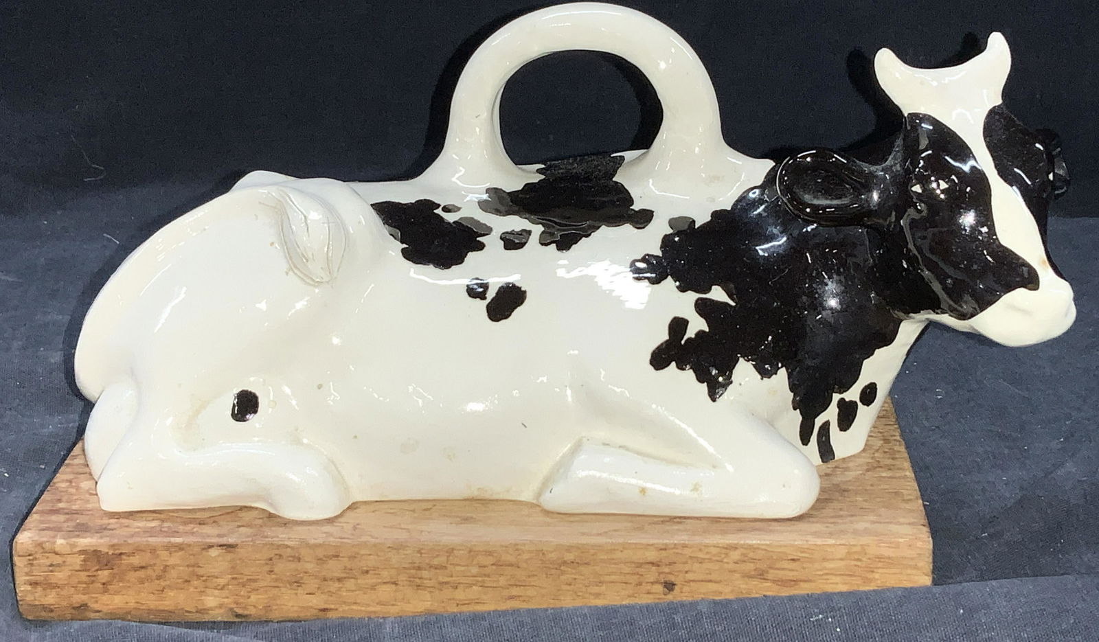 Signed Ceramic Cow Butter Dish On Wood, '87 (1 of 7)