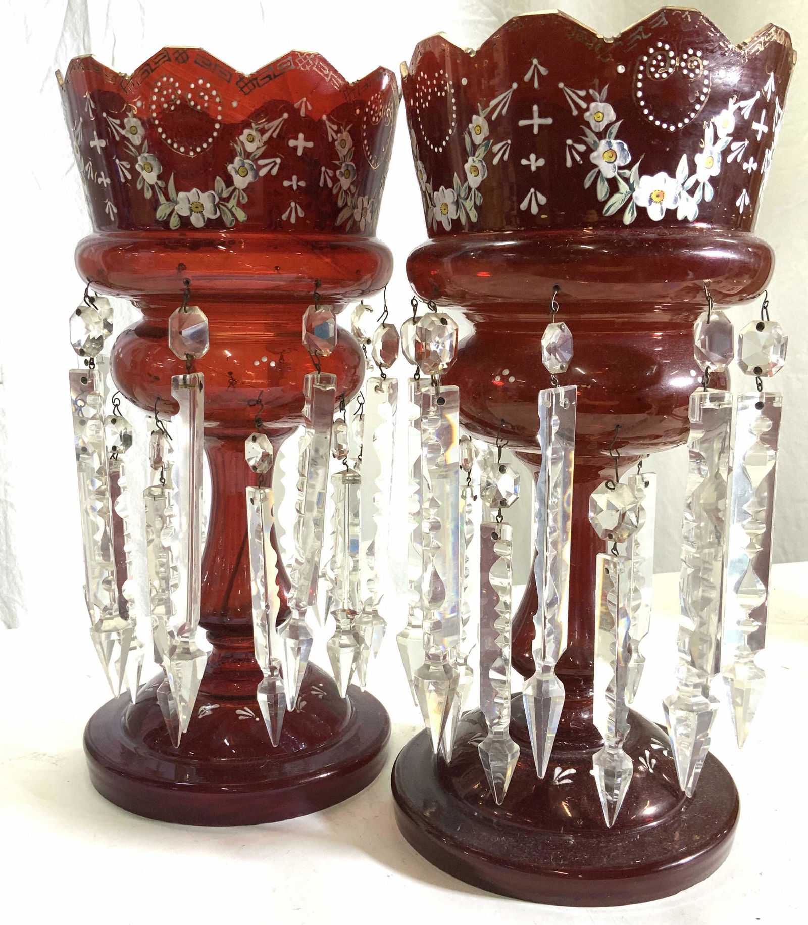 Pair Bohemian Ruby Red Glass Candle Lustres (1 of 11)