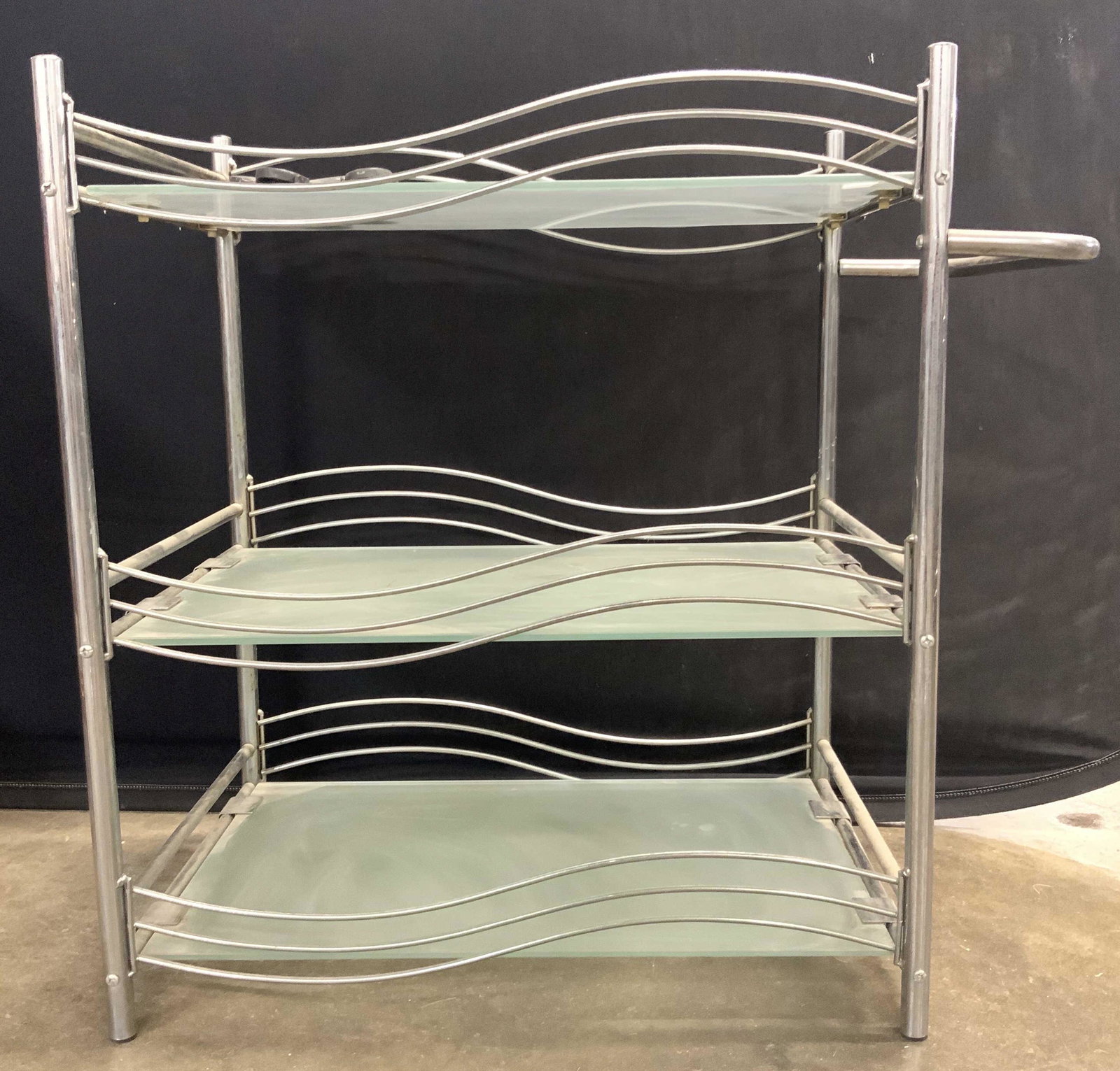 Vintage XL Three Tiered Glass Rolling Bar Cart (1 of 9)