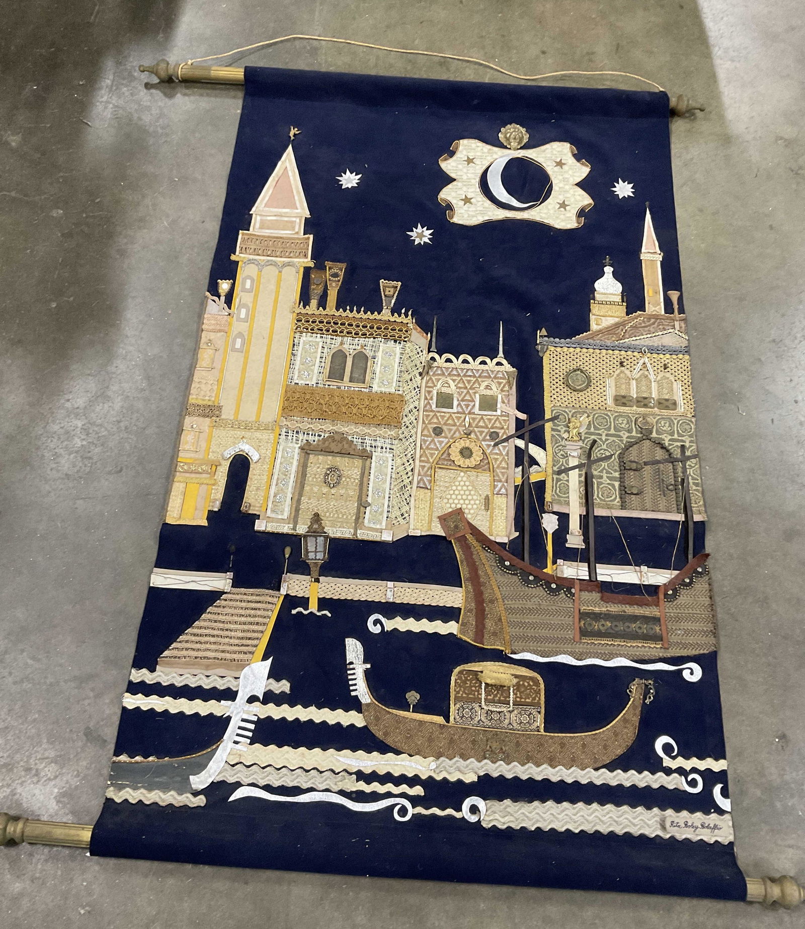 Signed Rita Boley Bolaffio Sewn Wall Tapestry (1 of 9)