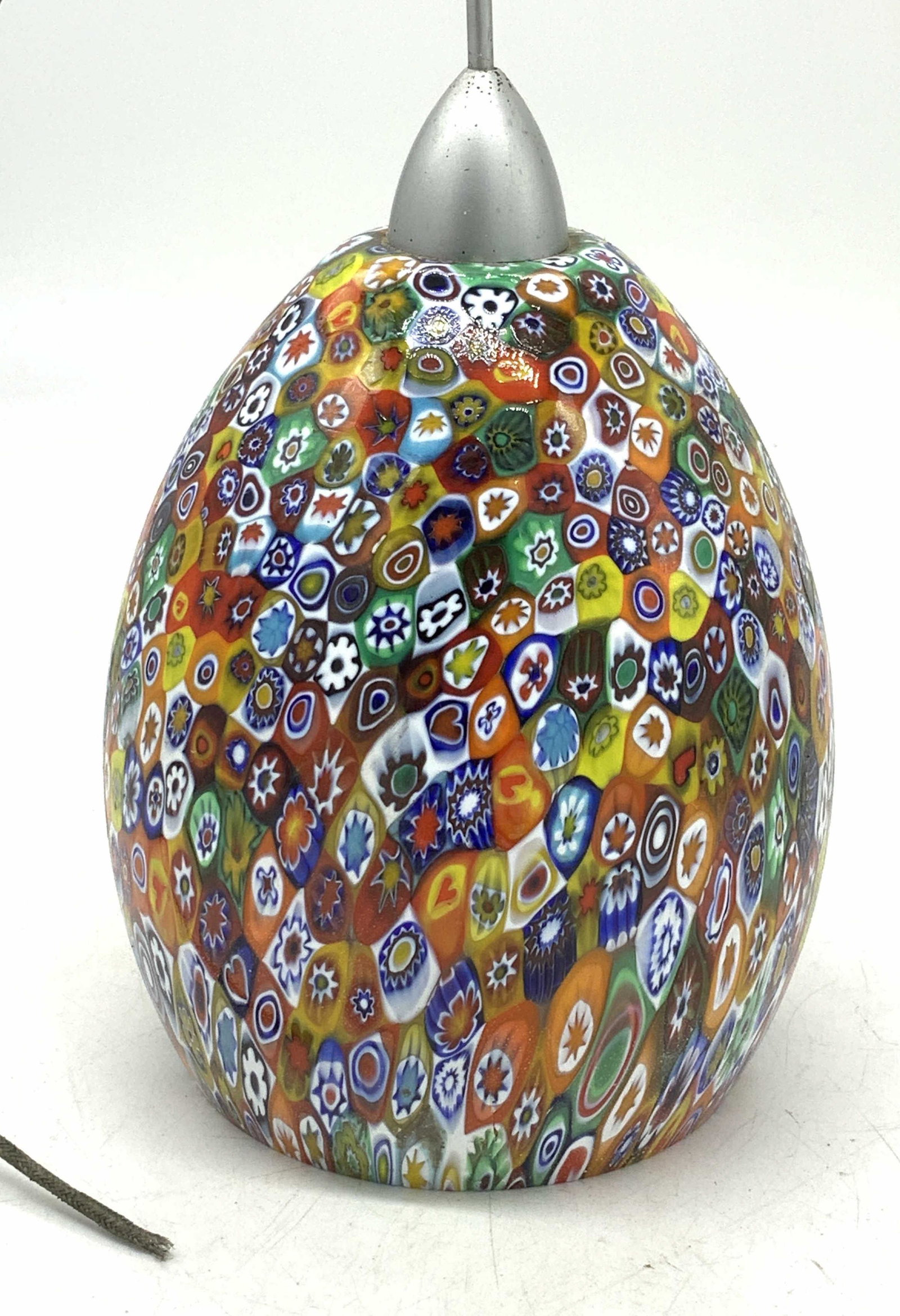 Murano Art Glass Millefiori Pendant Light: Luxury Murano Glass Pendant Lamp, shade measures 6 x 5.5 in. Needs re wiring. Murano Glass Pendant shade, Venetian Glass, Millefiori Glass Lamp, Pendant Lamp, Decorative Arts, Made in Italy, Home furn