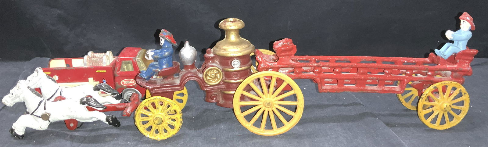 Antique Cast Iron Fire Pump Wagon & Tonka Truck (1 of 11)