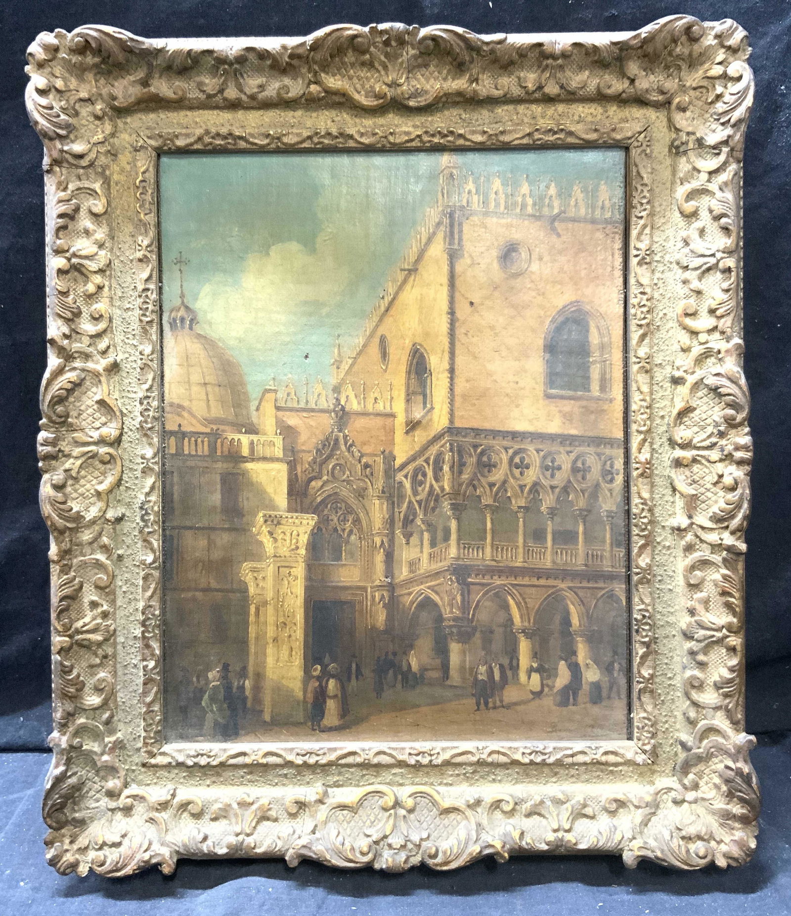 Signed Antique Venetian Piazza Oil Painting (1 of 16)