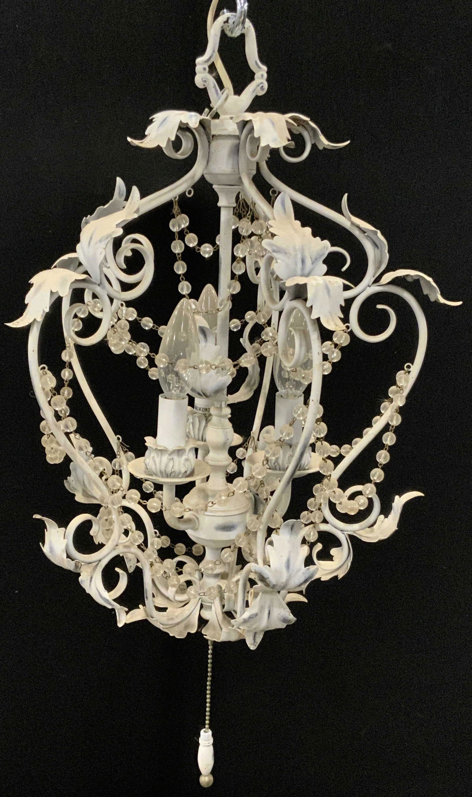 Vintage 3 Arm Metal Chandelier W Glass Ornaments (1 of 10)