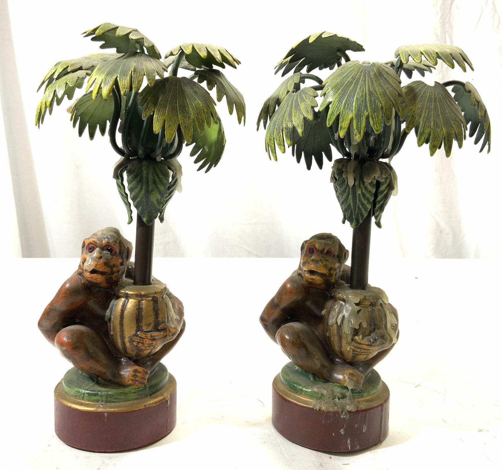 Pair Metal Monkeys W Trees Candlesticks (1 of 9)
