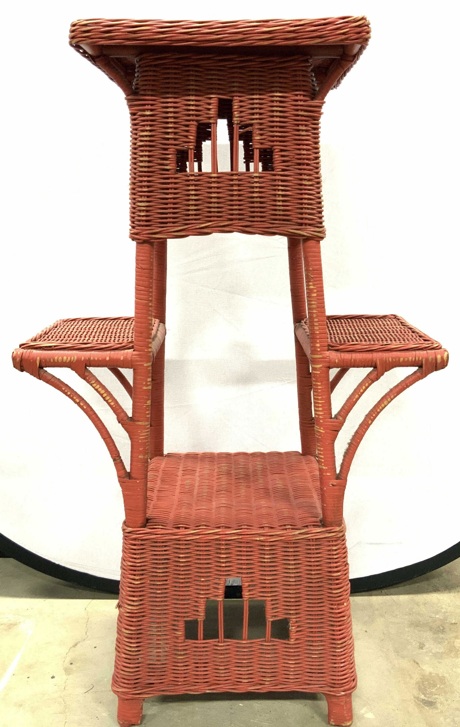 Vintage Red Wicker Tiered Floor Stand (1 of 12)
