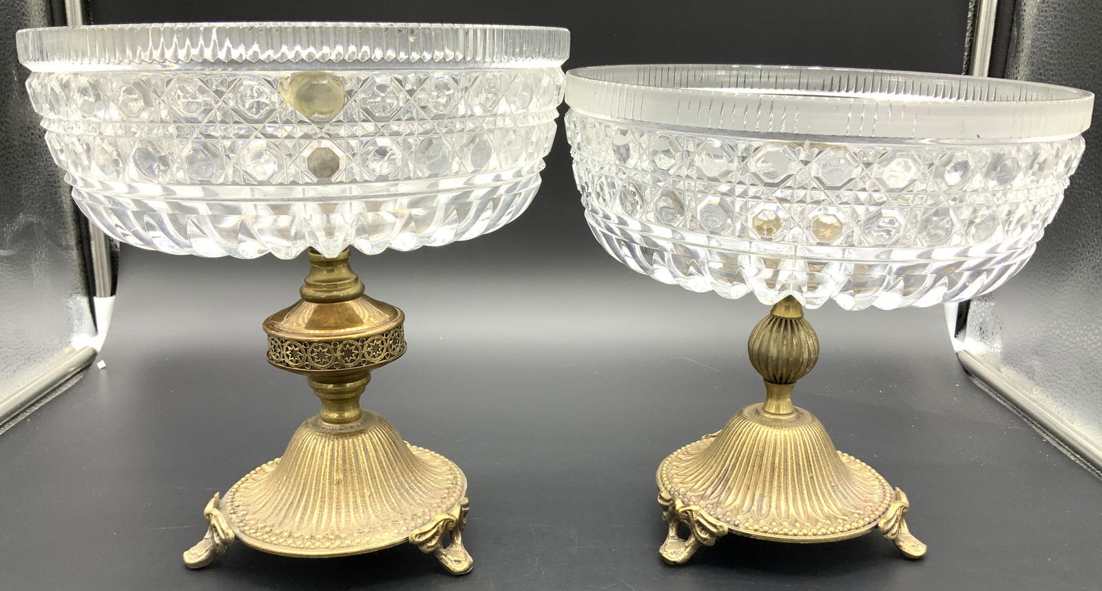 ECHT BLEIKRISTALL GEPRESST Crystal W Brass Bowls (1 of 8)