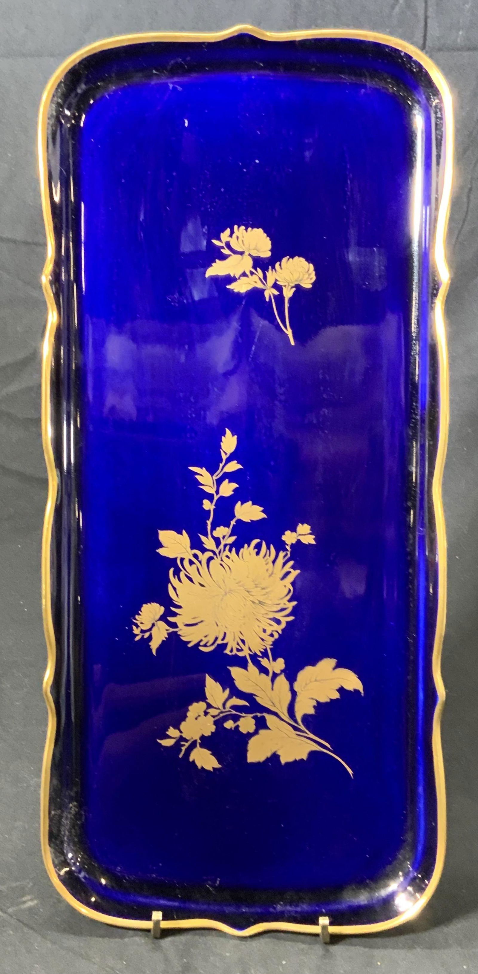 LINDNER Vntg Gilt Cobalt Blue Porc Tray Germany (1 of 5)