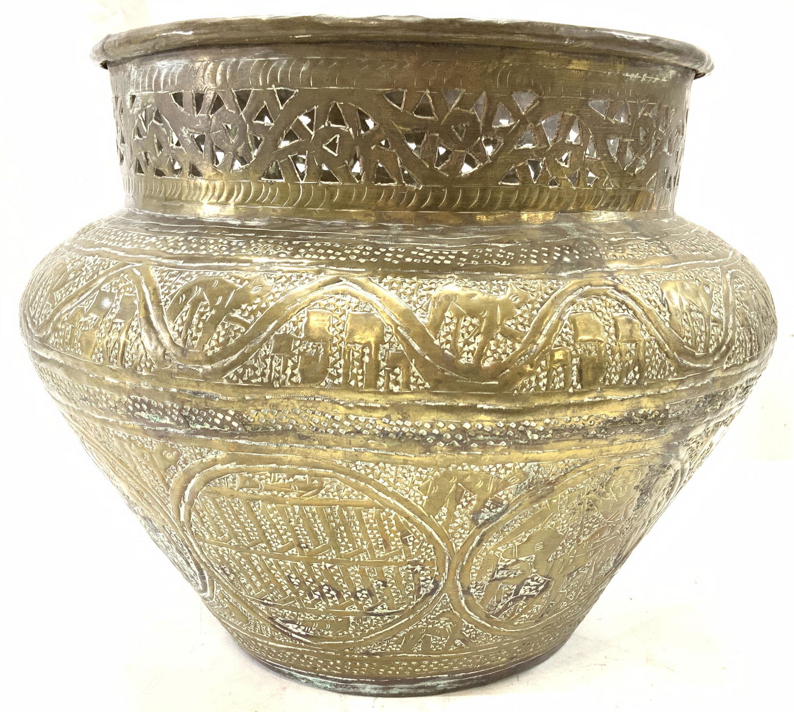 Gilt Brass Repousse Planter w Hebrew Characters (1 of 7)