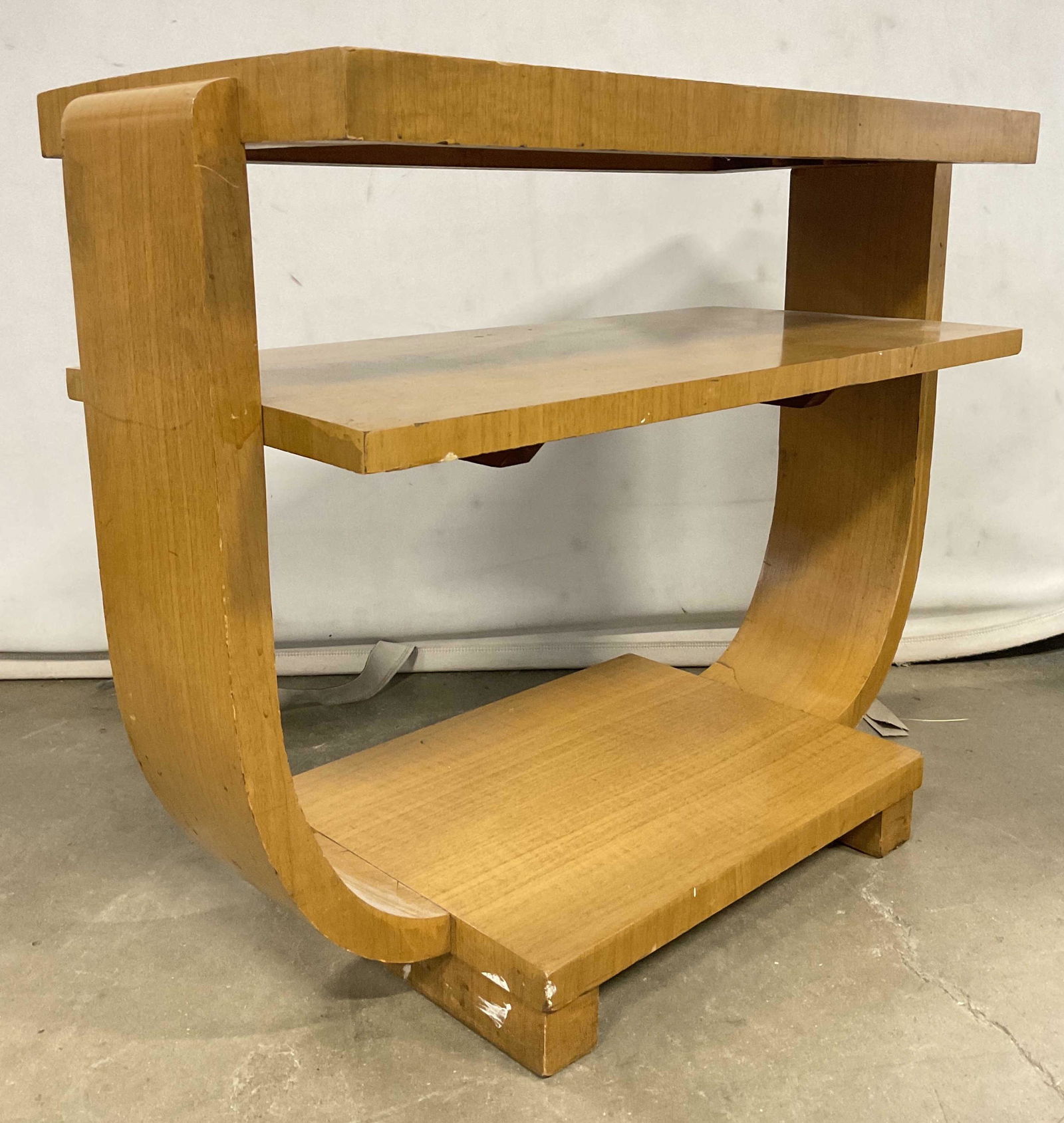 Art Deco Light Wood U-Form 3 Tier Side Table (1 of 8)