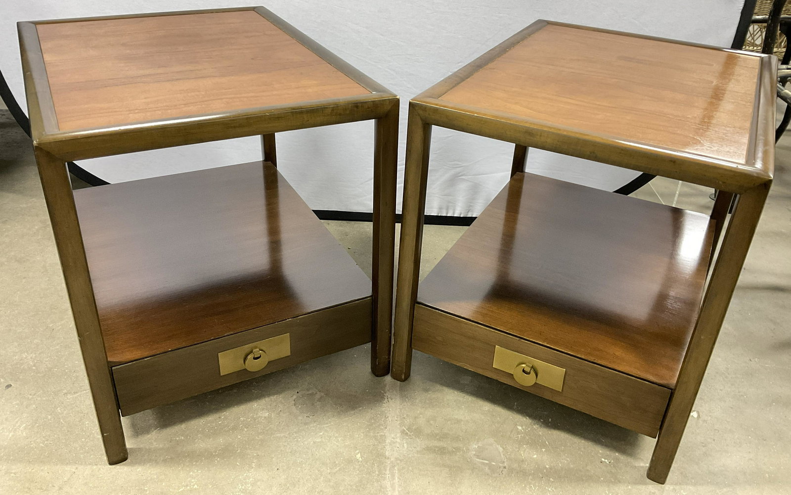 Pair Baker MCM End Tables W Shelf / Drawer Combo (1 of 10)