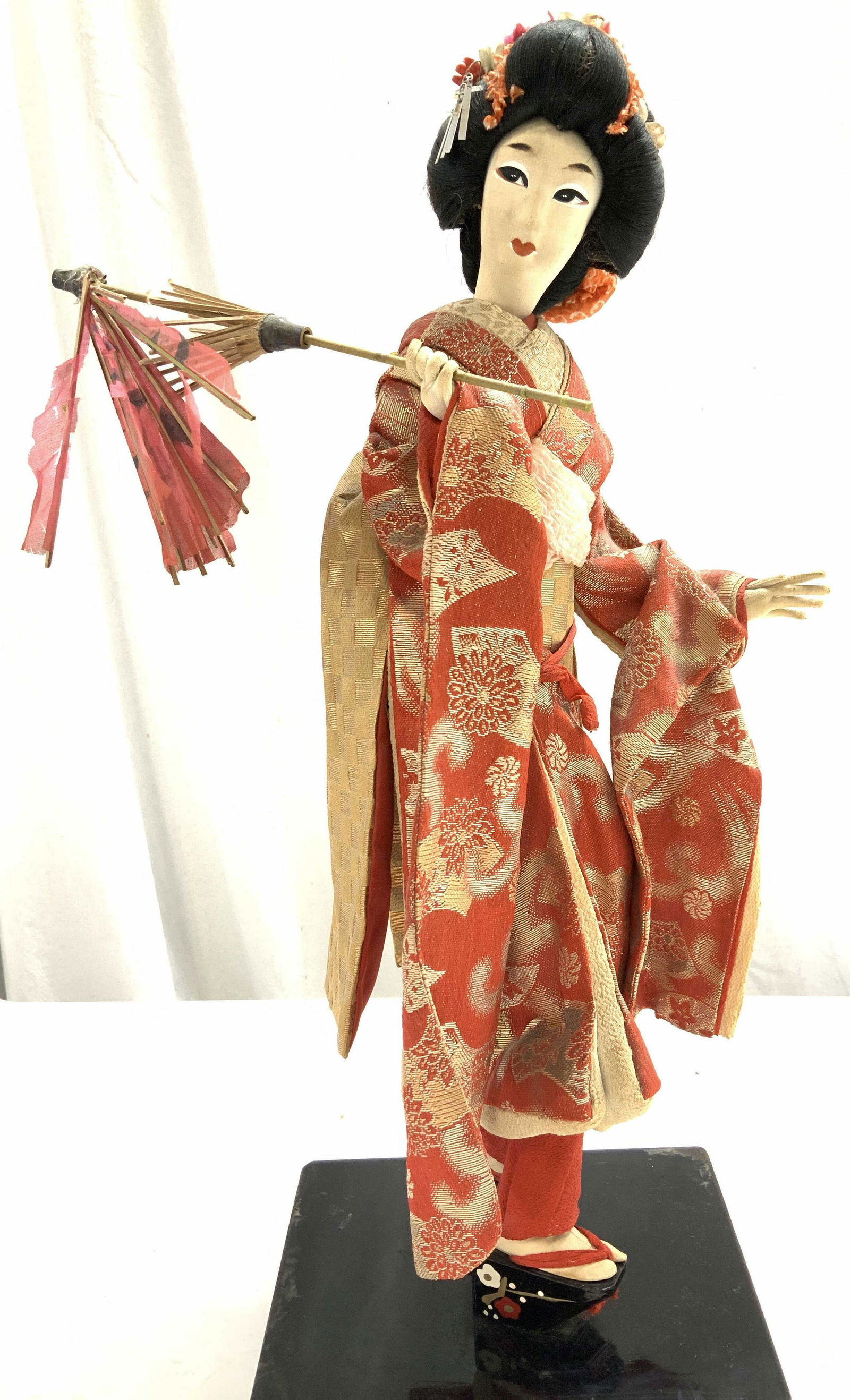 Asian Doll on Lacquered Stand Wearing Yukata (1 of 9)