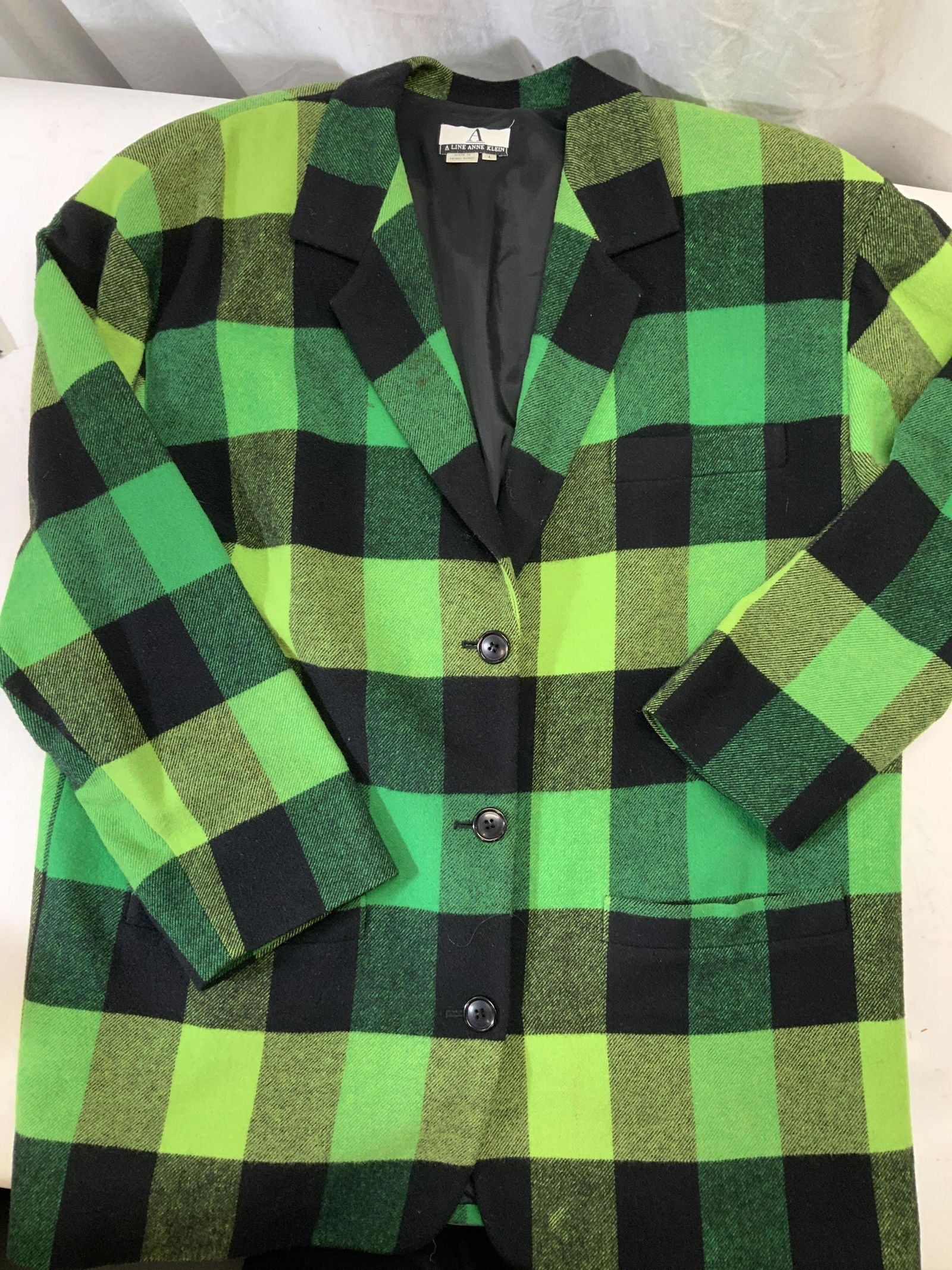 ANNE KLEIN Wool Blend Plaid Jacket, L (1 of 5)
