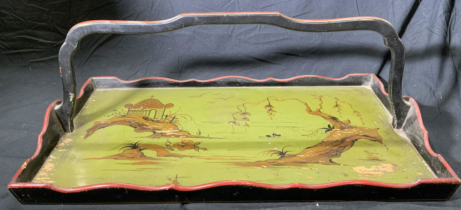 Vintage XL Asian Hand Painted Wood Tray (1 of 5)