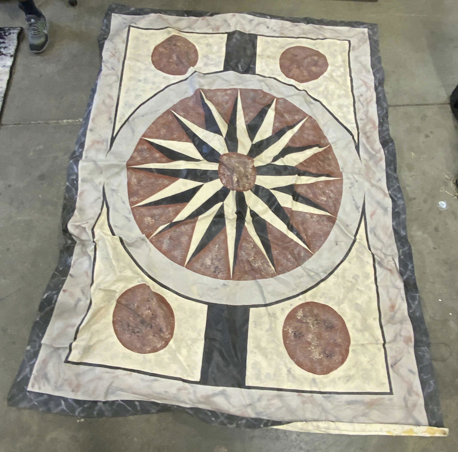 Hand Painted Geometric Star Motif Floor Cloth (1 of 10)