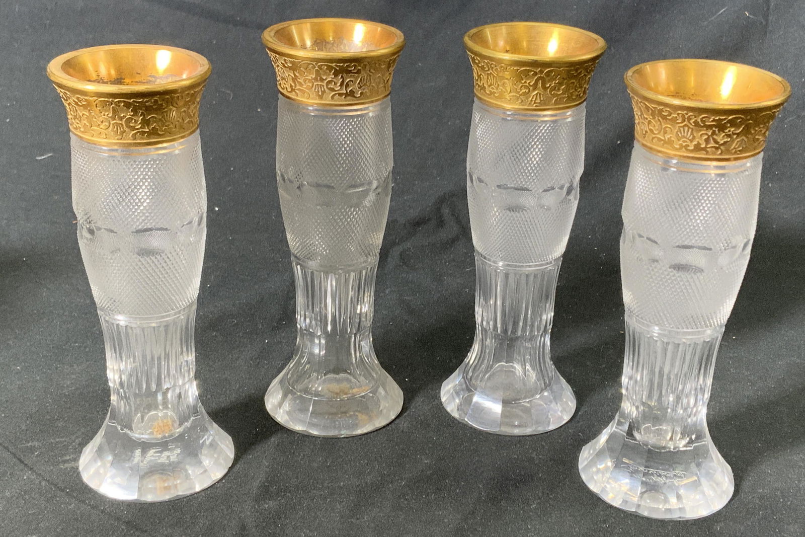 Set4 MOSER Vintage Gilt Glass Candlesticks, Czech (1 of 5)