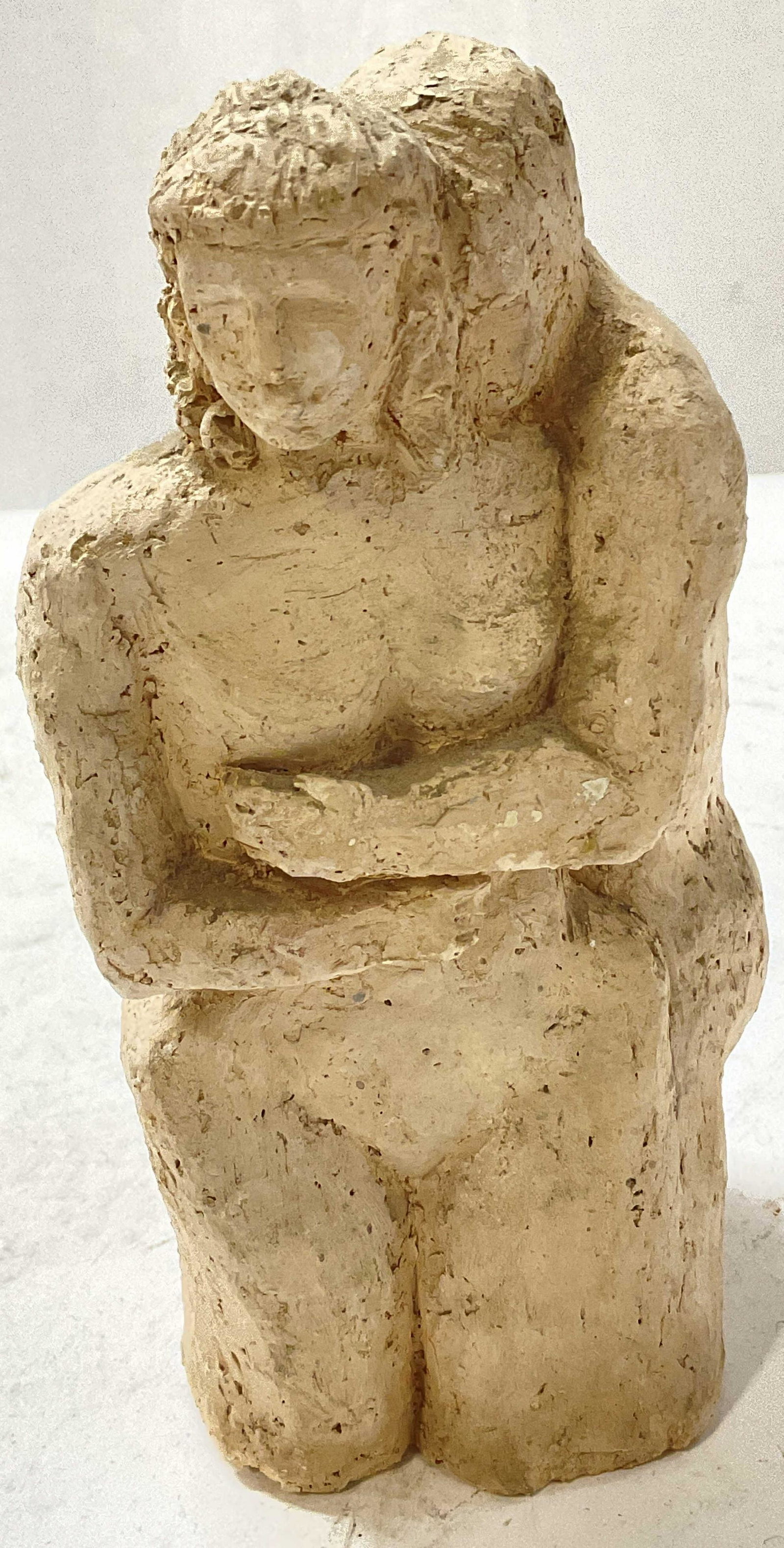 Clay Lovers Sculpture: Possibly a natural material. Male and female figure one another. Measures approx 7 x 3.5 inches. Surface wear consistent with natural material and raw sculpt of piece. 11 Clay art, natural material ar