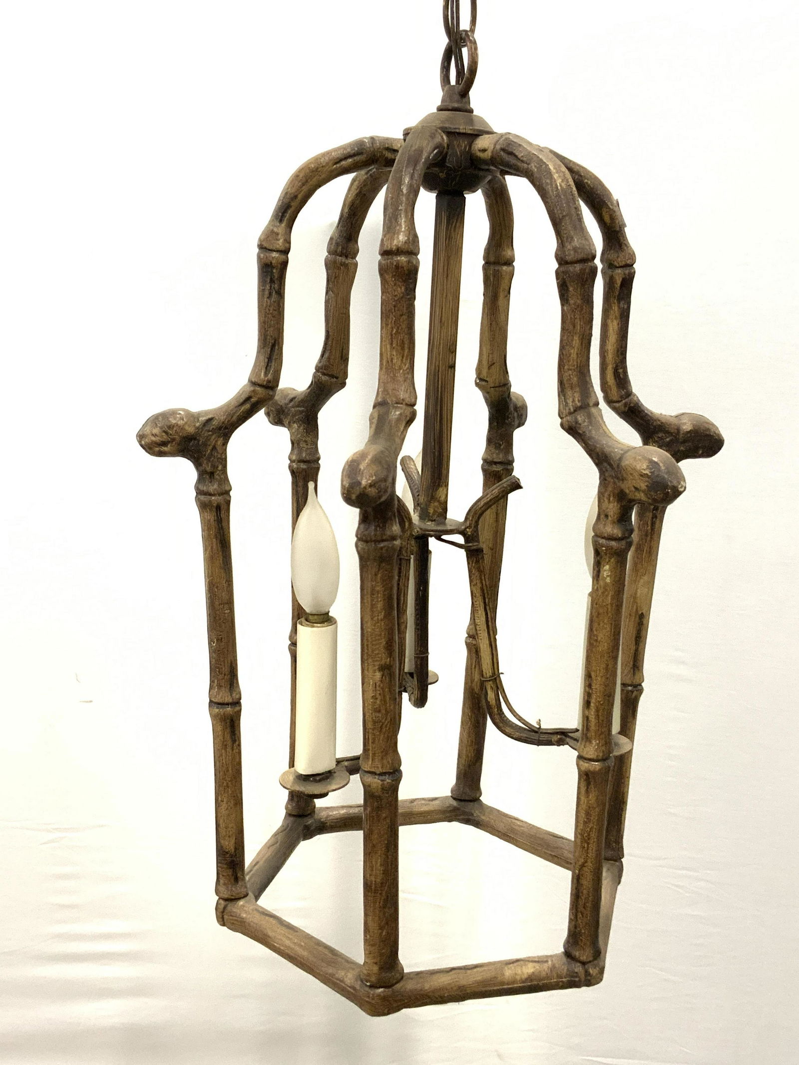 Bamboo Style Metal 3 Arm Chandelier (1 of 7)