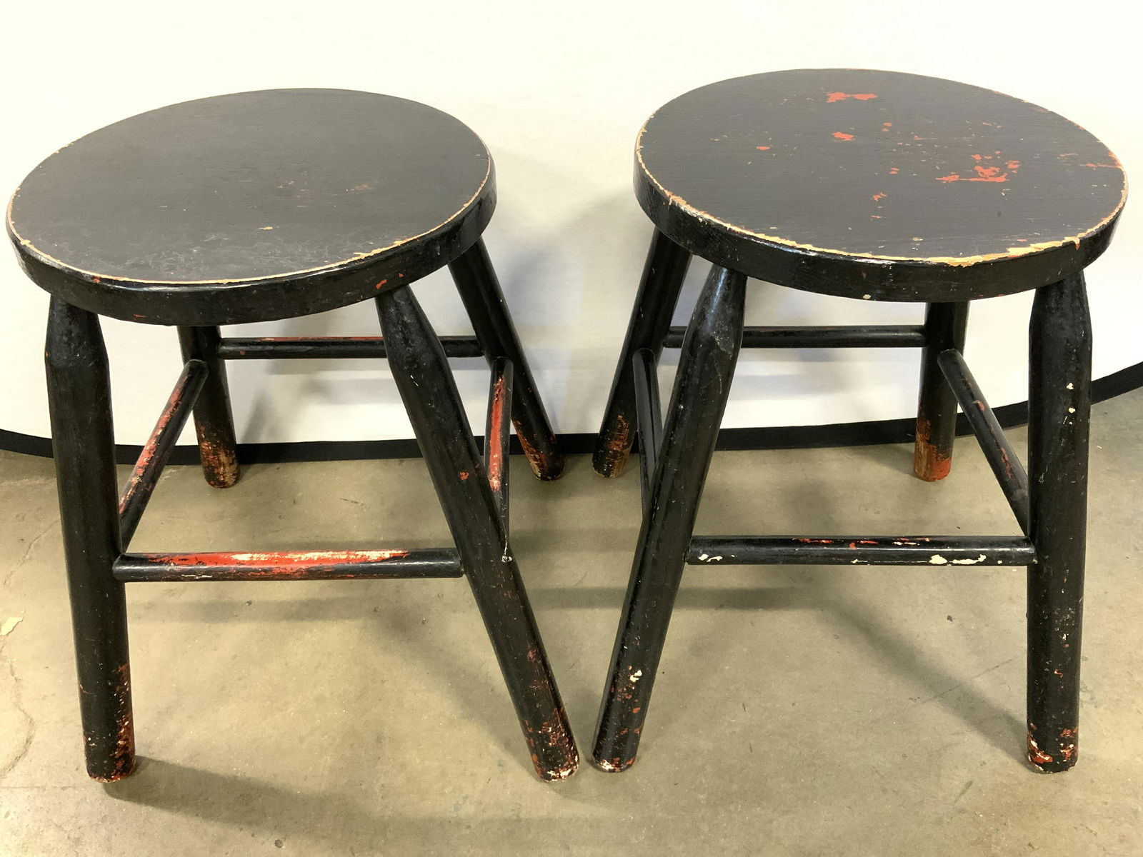 Pair Vintage Black Toned Wooden Stools (1 of 8)
