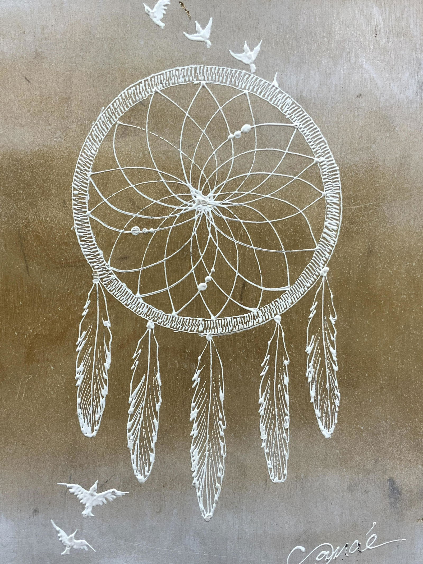 Signed Dream Catcher on Wood Panel (1 of 7)