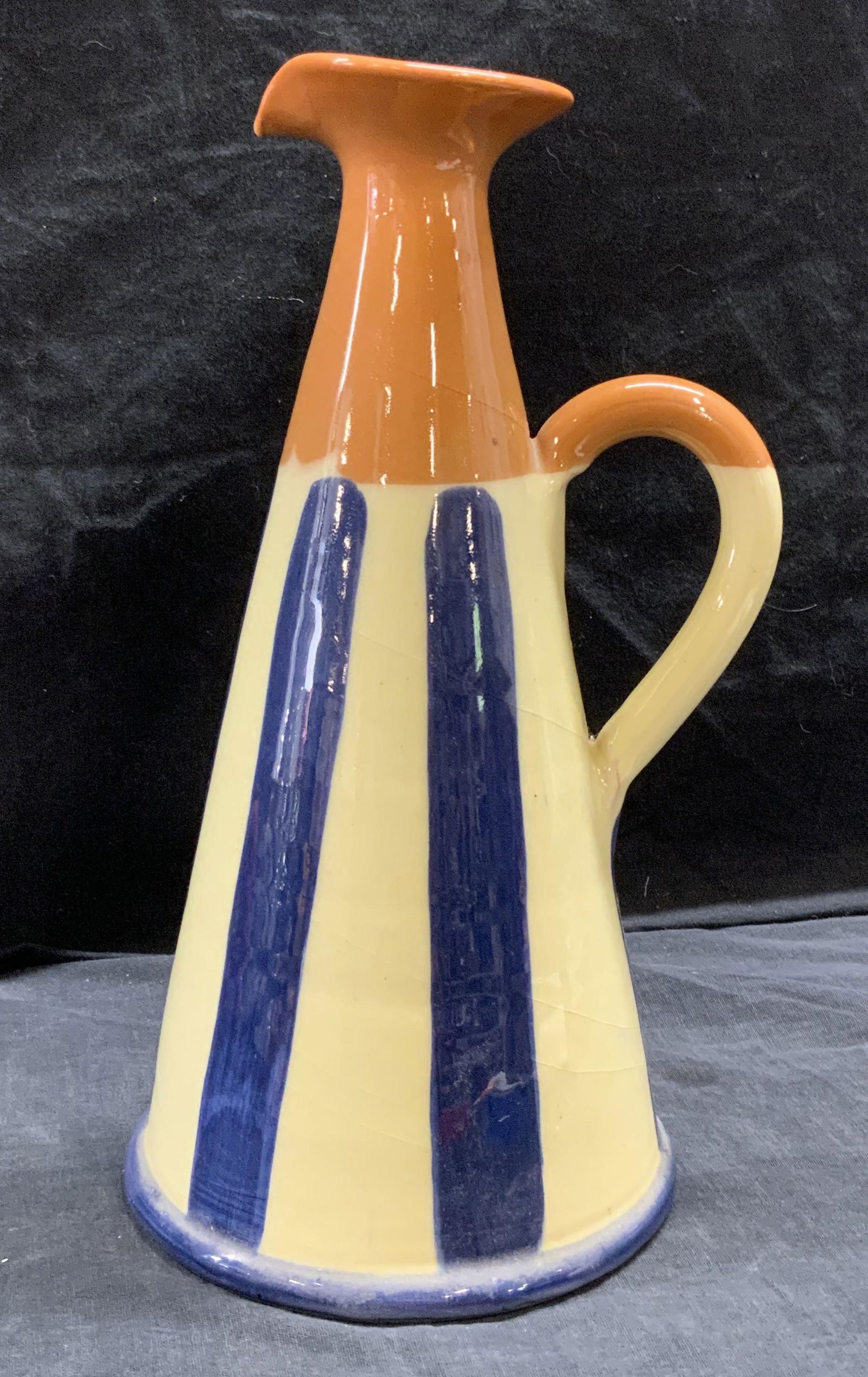 Signed Tall Glazed Ceramic Beaker: Tall Glazed Ceramic Beaker, full signature to underside illegible, Possibly reads Heu or Gien D'Argile. measures 6 inches wide x 11 1/2 inches tall.Ceramic, hand painted ceramic, ceramic vase, ceramic