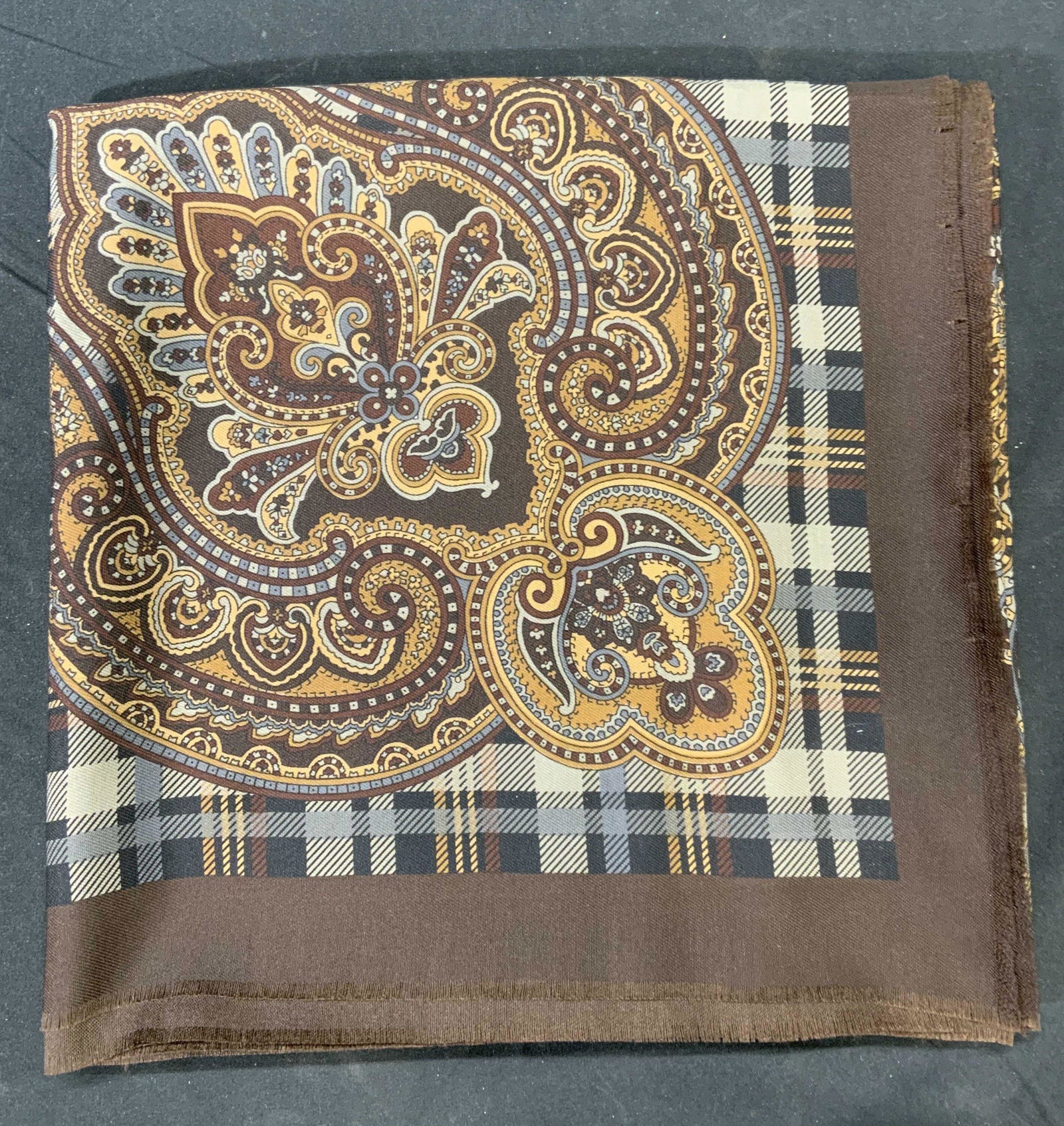 UGRA Vintage Plaid & Paisley Print Scarf, Italy (1 of 4)
