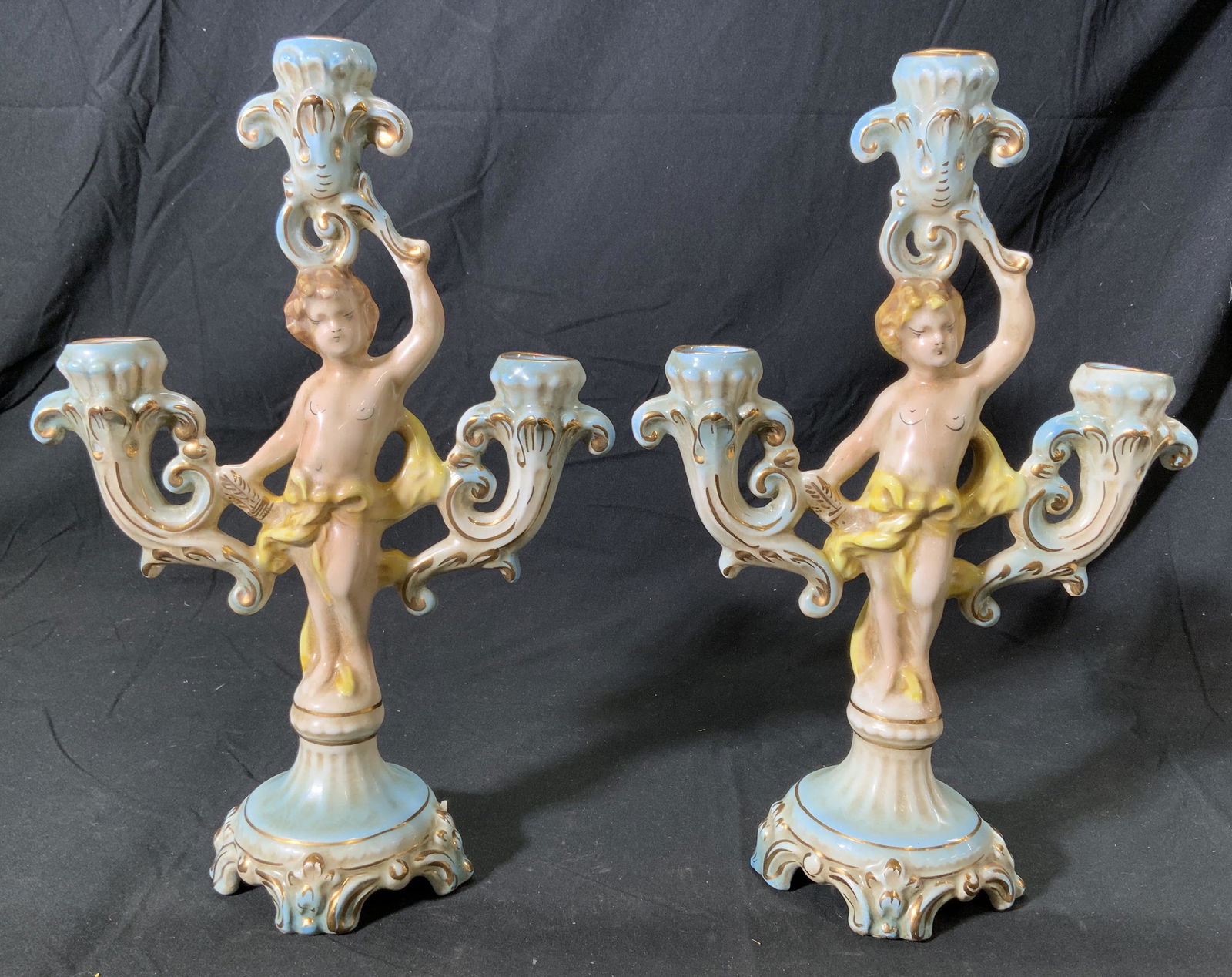Lot 2 CAPODIMONTE Vtg Cherub Figural Candelabras (1 of 7)