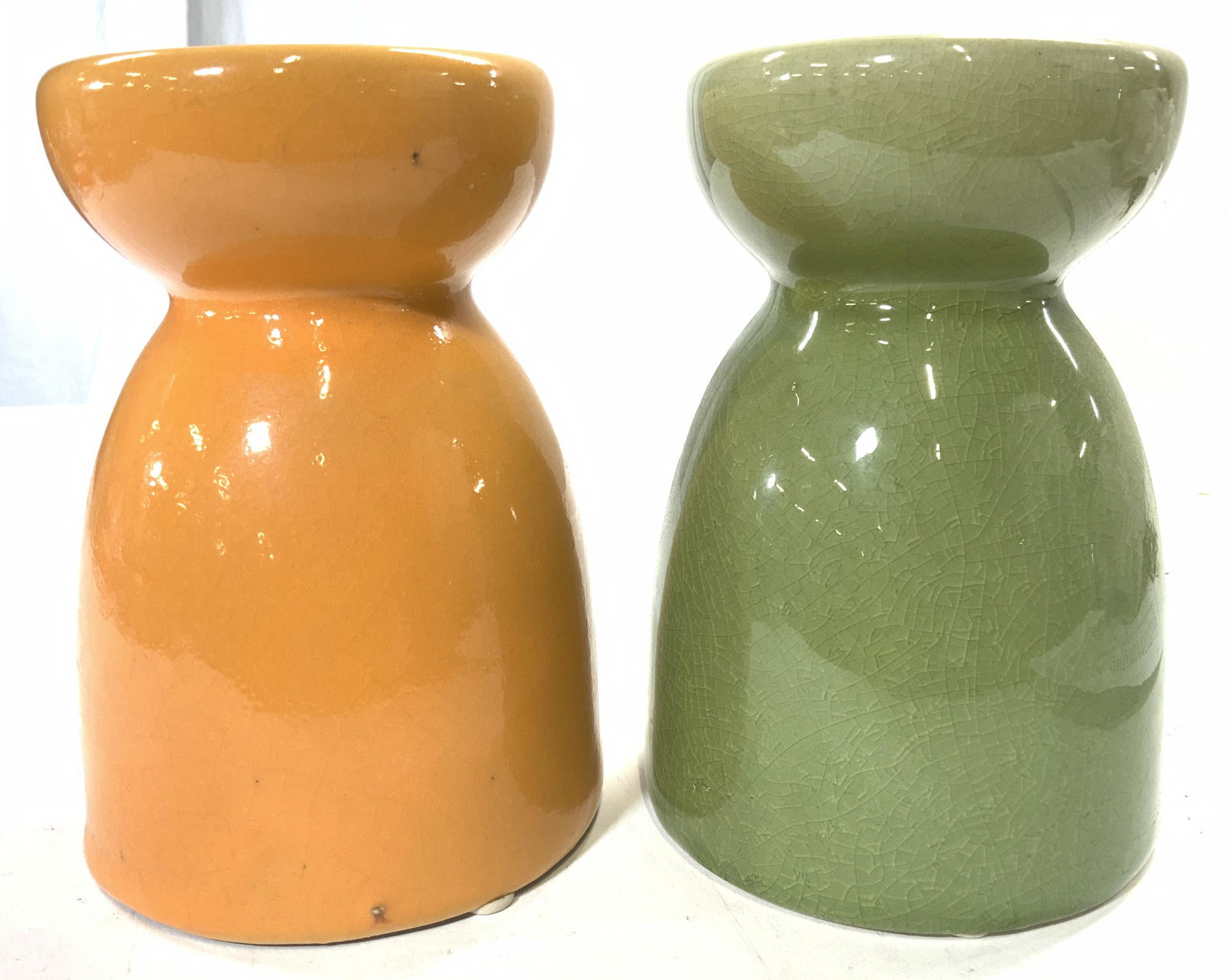 Lot 2 Green & Orange Ceramic Candlesticks (1 of 7)