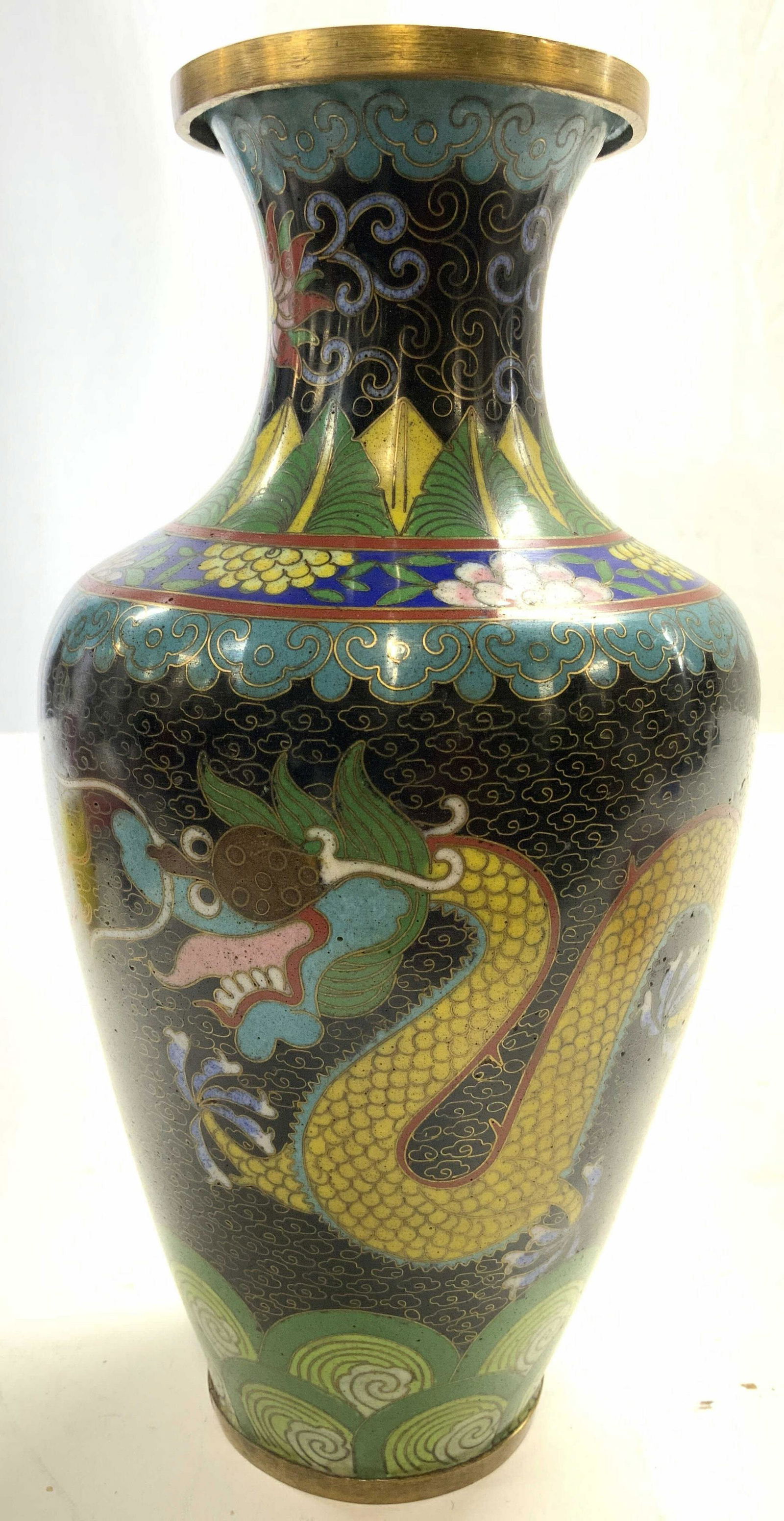 Vintage Asian Cloisonne Vase Vessel W Dragon (1 of 8)