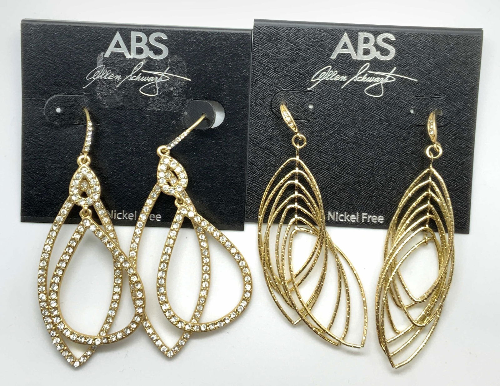 Lot 2 ABS Gold Tone Crystal Dangle Earrings NWT (1 of 9)