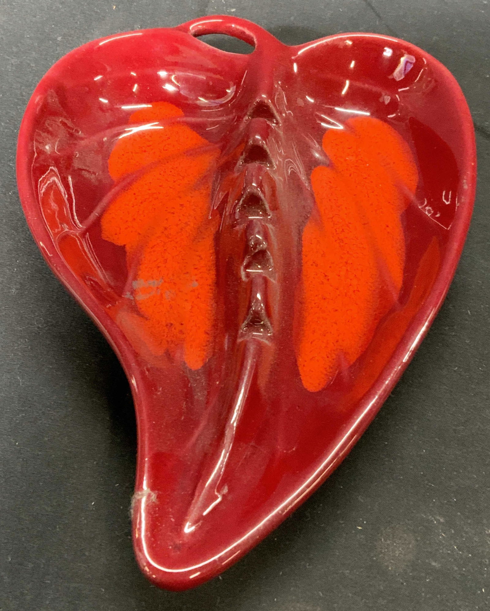 Vintage Red Leaf Ceramic Ashtray (1 of 4)