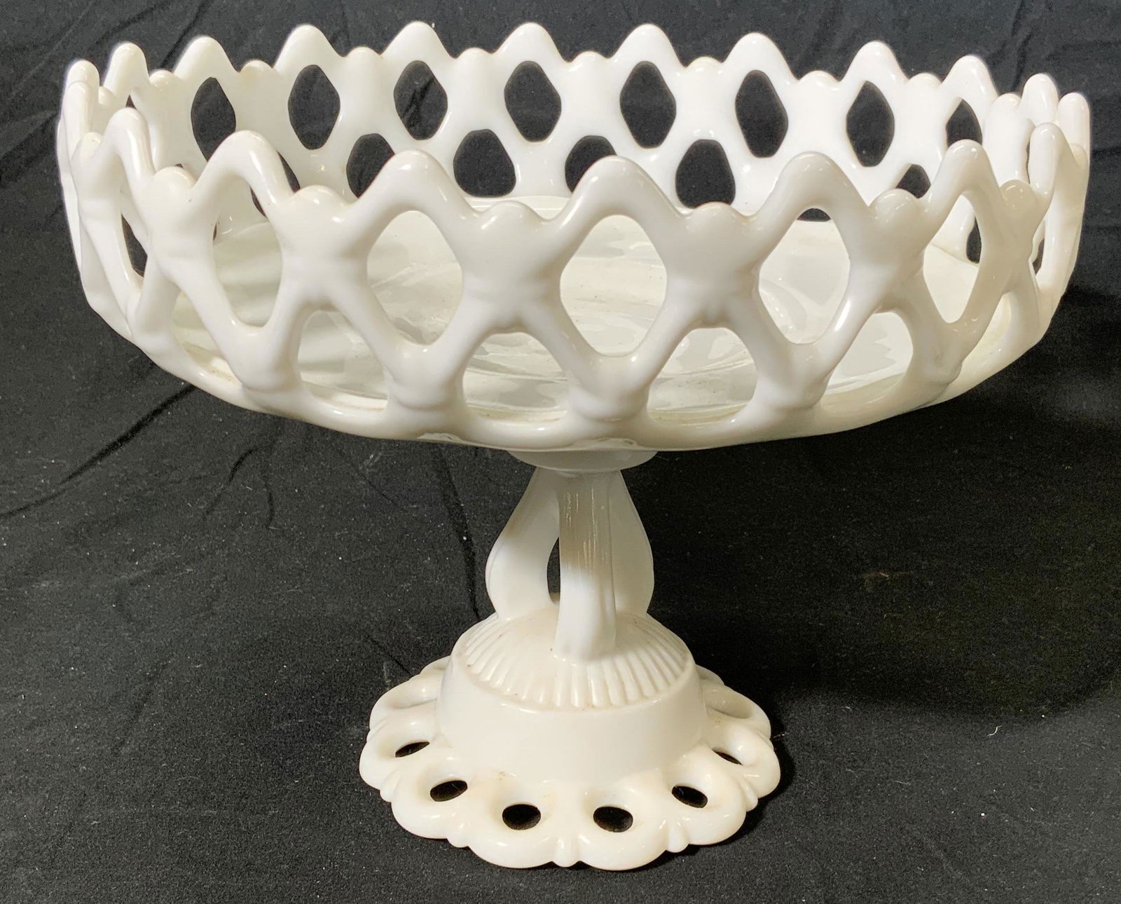 Vintage Milk Glass Doric Lace Footed Compote (1 of 4)