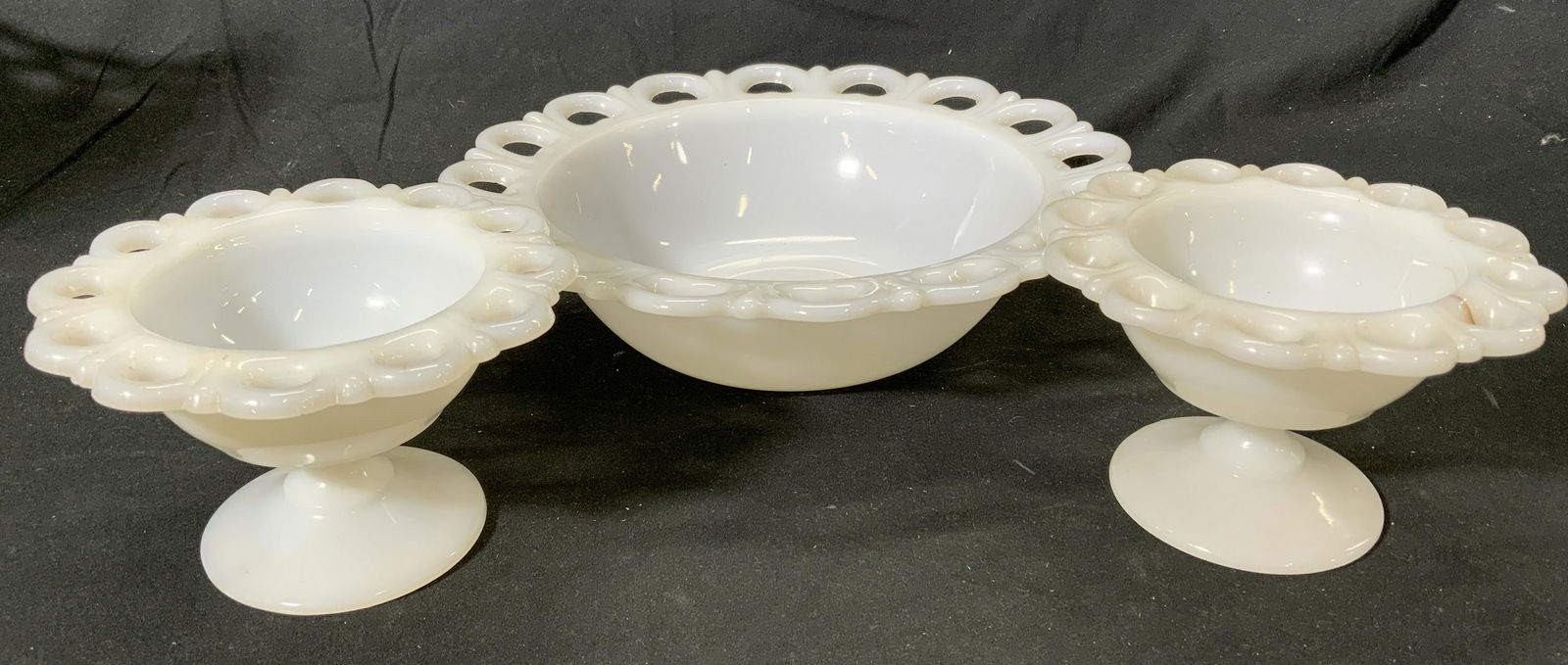 Set 3 Milk Glass Lace Rim Bowl & Dessert Cups (1 of 7)