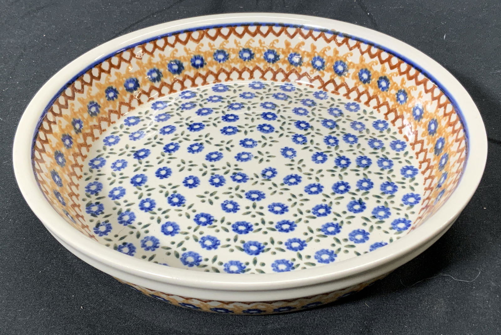 Handmade Floral Ceramic Pie Dish, Poland (1 of 5)