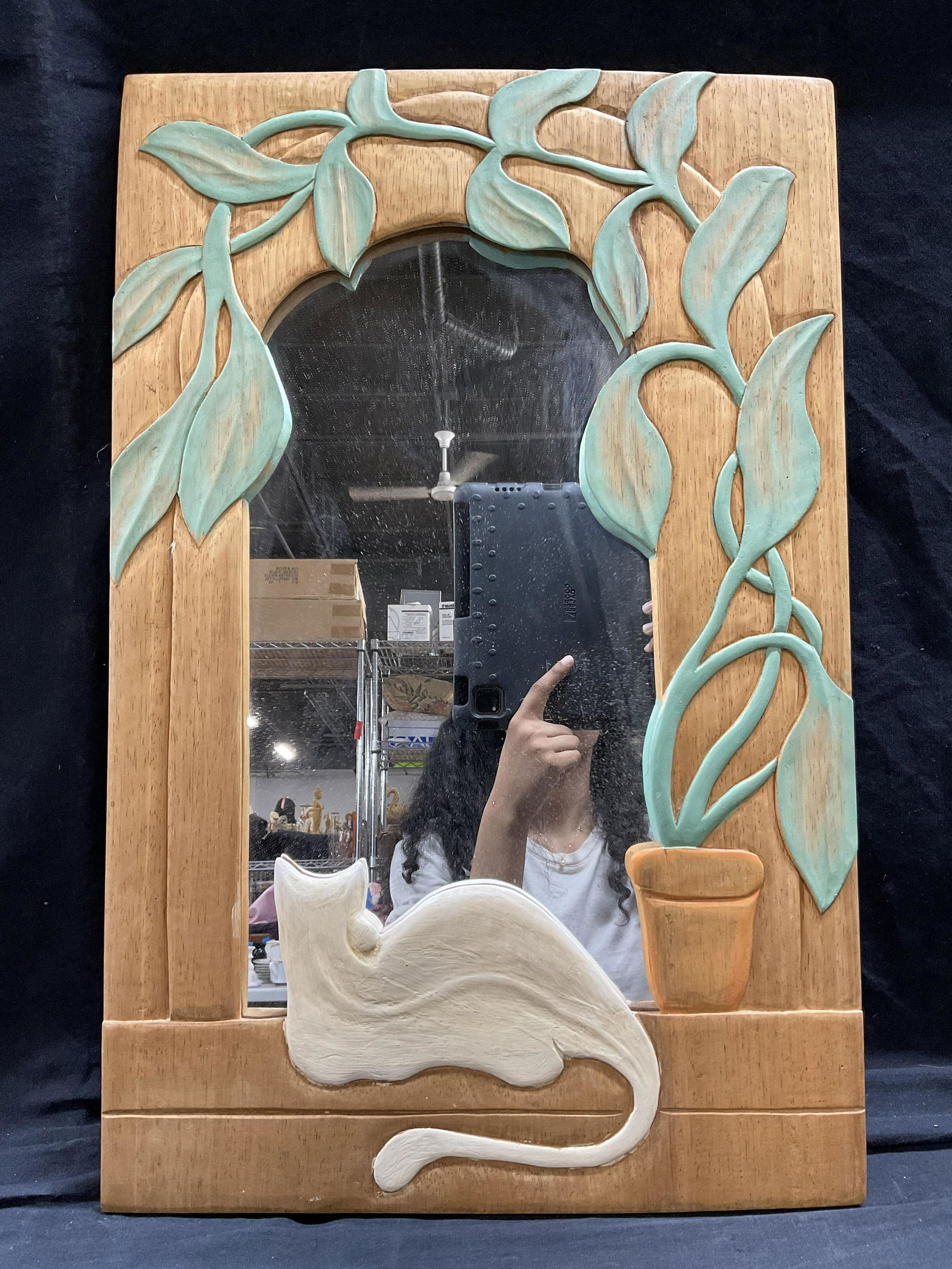Carved Wooden Cat Frame Mirror (1 of 6)