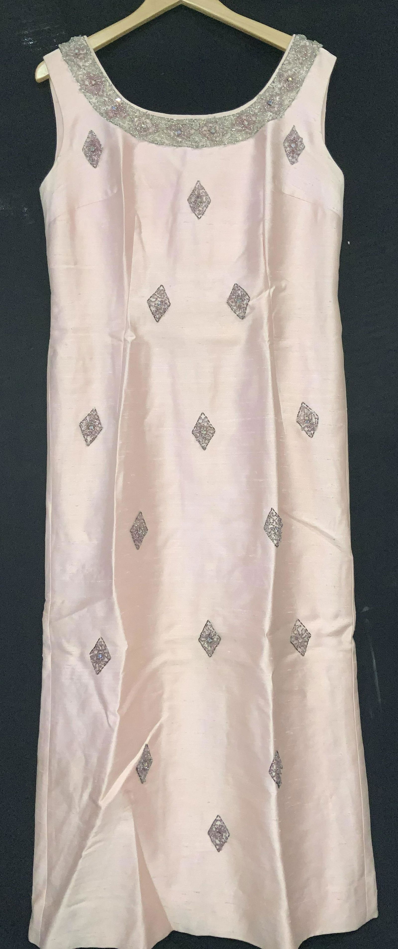 Long Length Vintage Cocktail Dress w Beading (1 of 9)