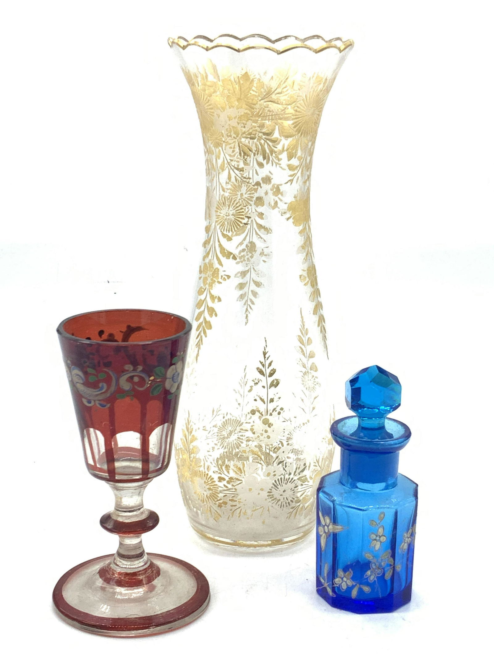 Lot3 Vintage & Etched Colored Glass Vessels (1 of 14)