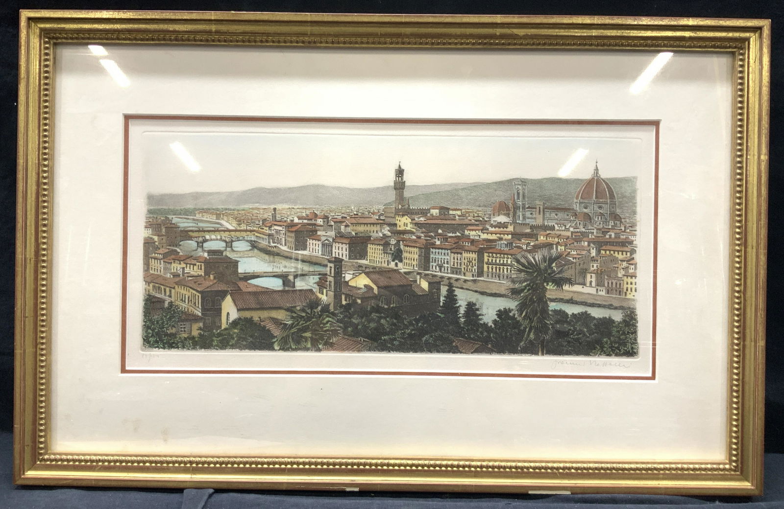 Signed Hand Painted Etching Florence Cityscape (1 of 11)