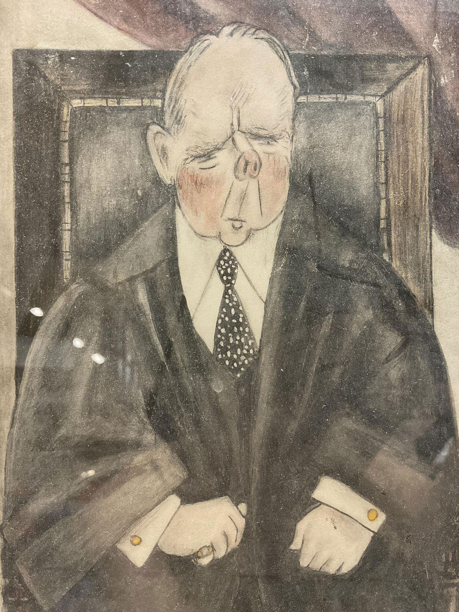 SUE Judge Crane Lithograph: SUE Judge Crane Lithograph, inscription to lower right and lower portion of piece read ‘Sue’, ‘Judge Crane’, edition to lower left illegible, subject a caricature of a man in a black robe, mea